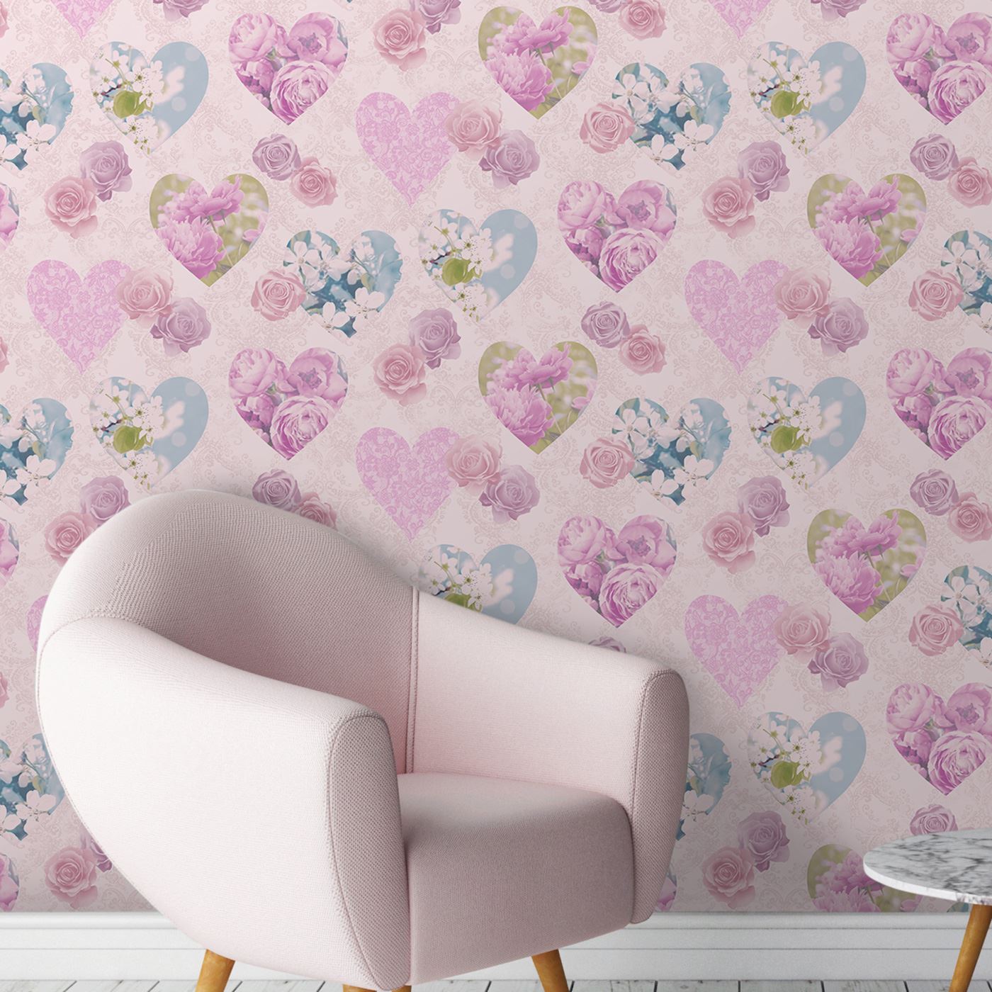 Heart themed wallpaper girls bedroom pink various designs available ...