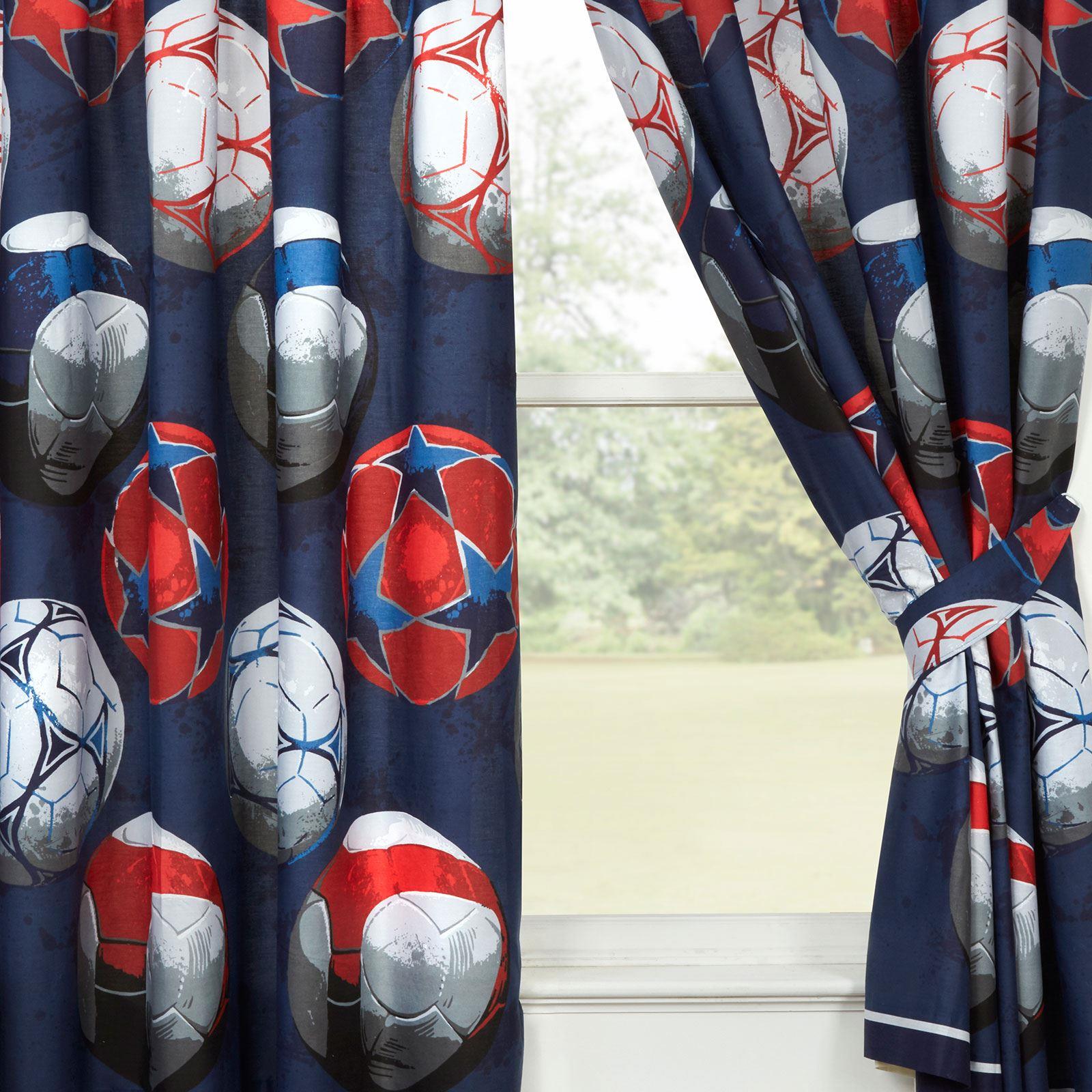 BLUE FOOTBALL THEMED LINED CURTAINS 54" DROP KIDS BOYS BEDROOM