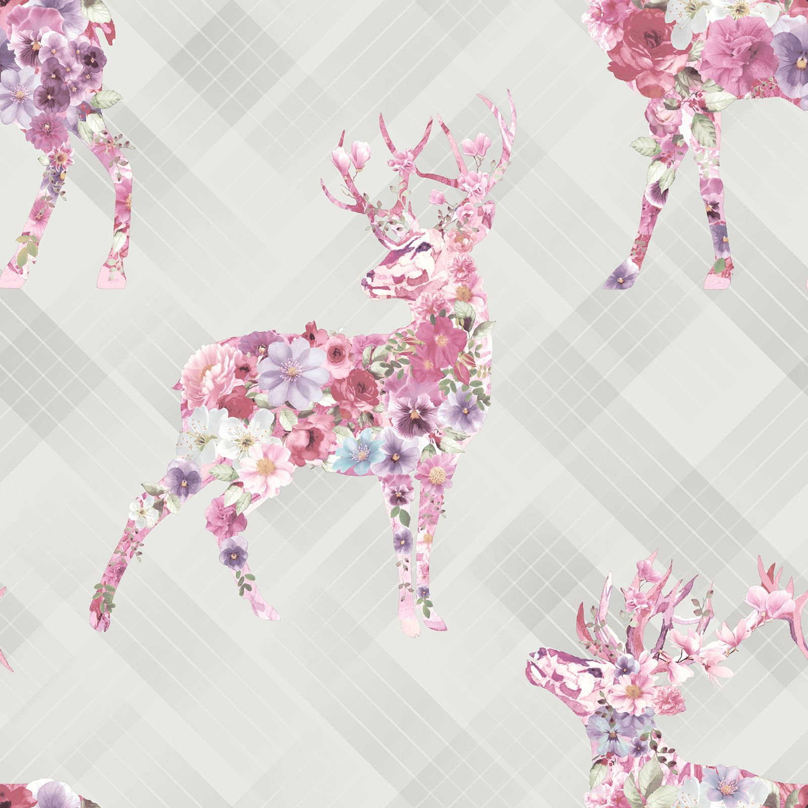 STAG WALLPAPER FLORAL NATURE FEATURE WALL GREY eBay