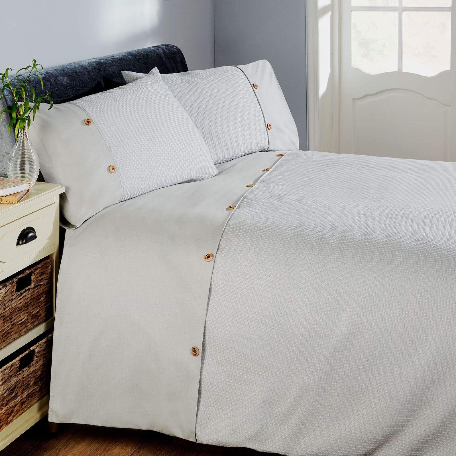 Waffle Duvet Cover Set Single, Double, King, Super King Silver or