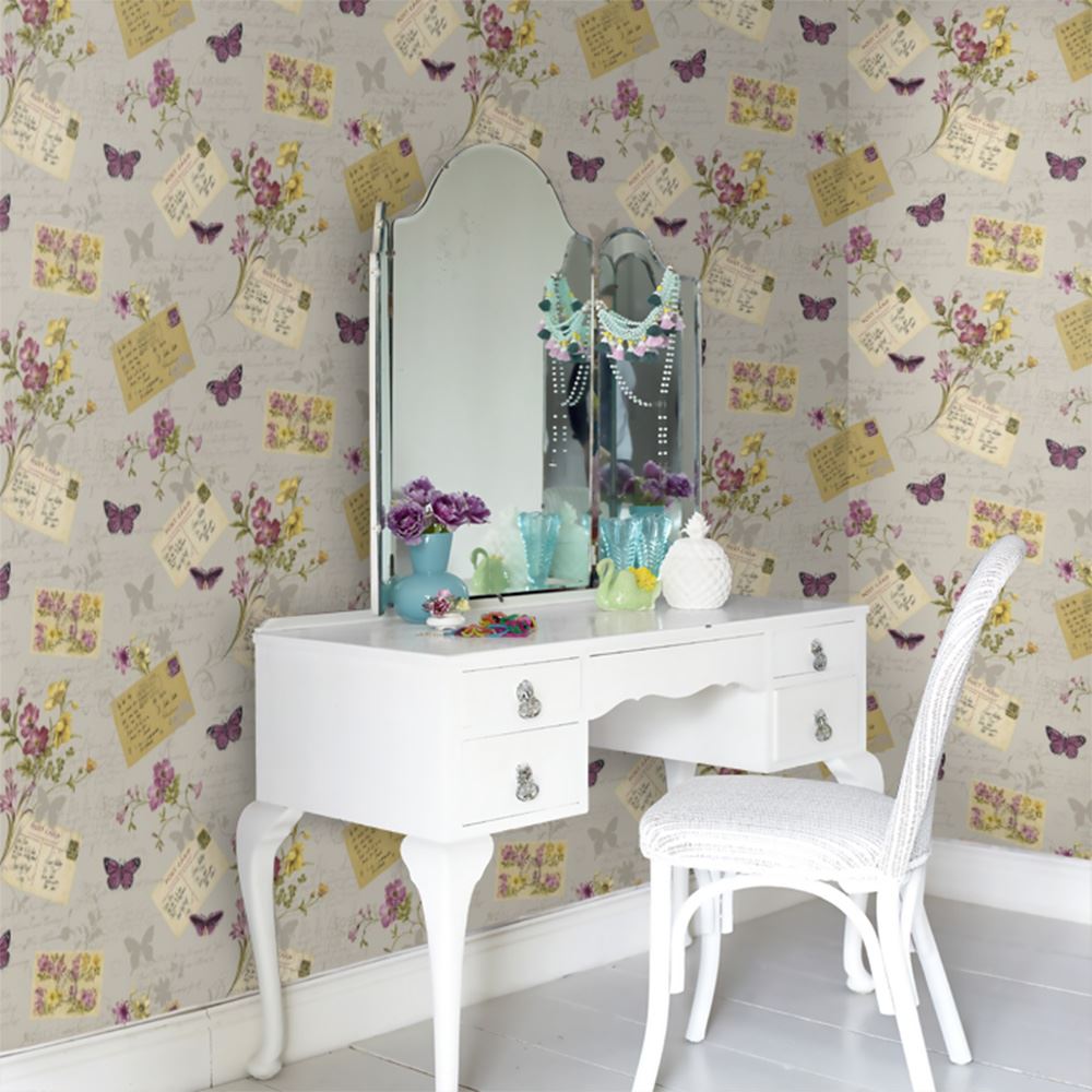 SOPHIE CONRAN POSTCARDS HOME WALLPAPER BUTTERFLIES FLOWERS BEIGE ANTIQUE 950901