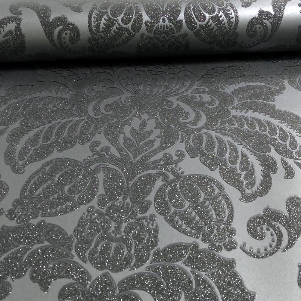 ARTHOUSE PRECIOUS METALS GLISTEN DAMASK WALLPAPER GUNMETAL, GOLD