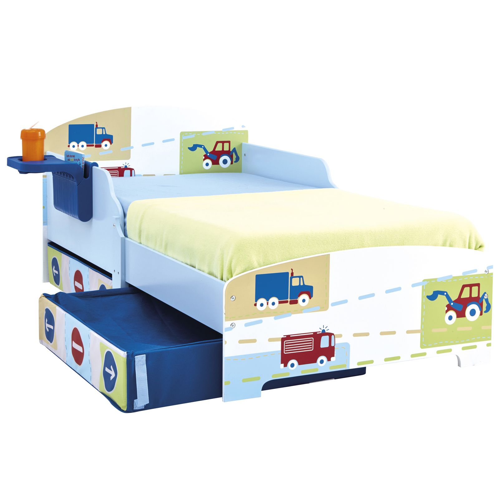 CHARACTER + DISNEY JUNIOR TODDLER BEDS WITH STORAGE + SHELF + MATTRESS