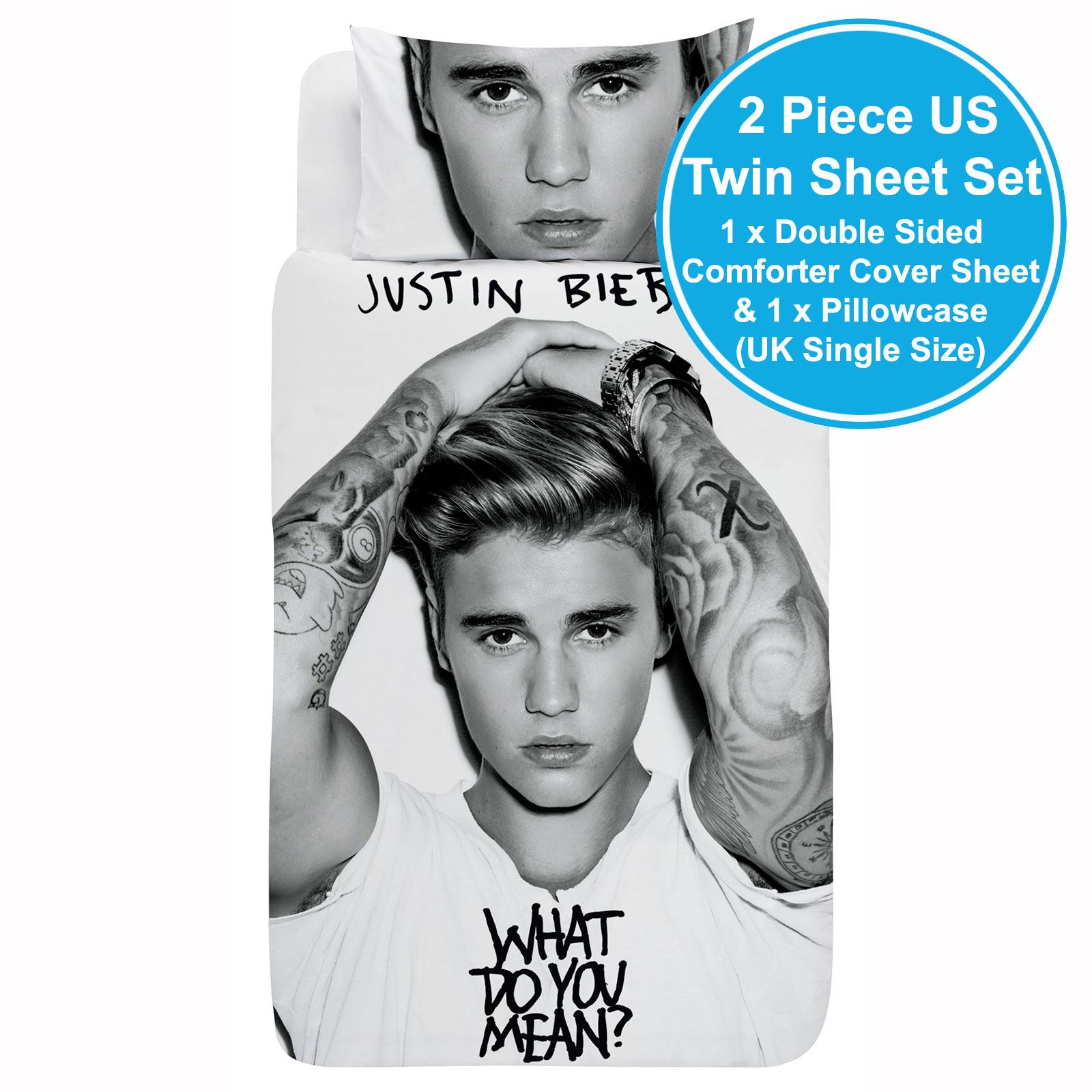 JUSTIN BIEBER SINGLE & DOUBLE DUVET COVER SET WHAT DO YOU MEAN OFFICIAL