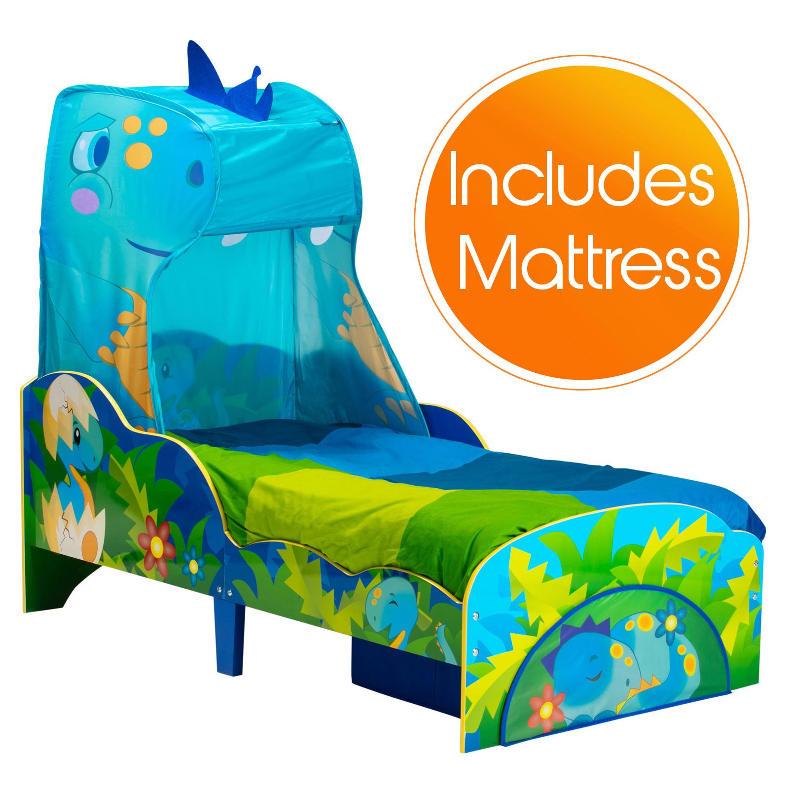 Dinosaurio Cama Infantil con Almacenamiento & Dosel + Todo Muelle