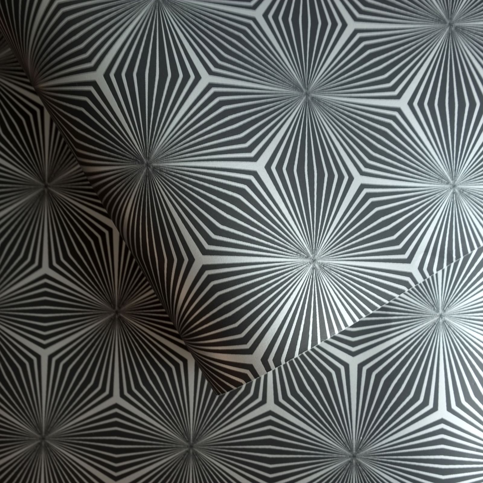 HOLDEN DECOR 12616 METALLIC NEW GEOMETRIC STAR WALLPAPER SILVER BLACK