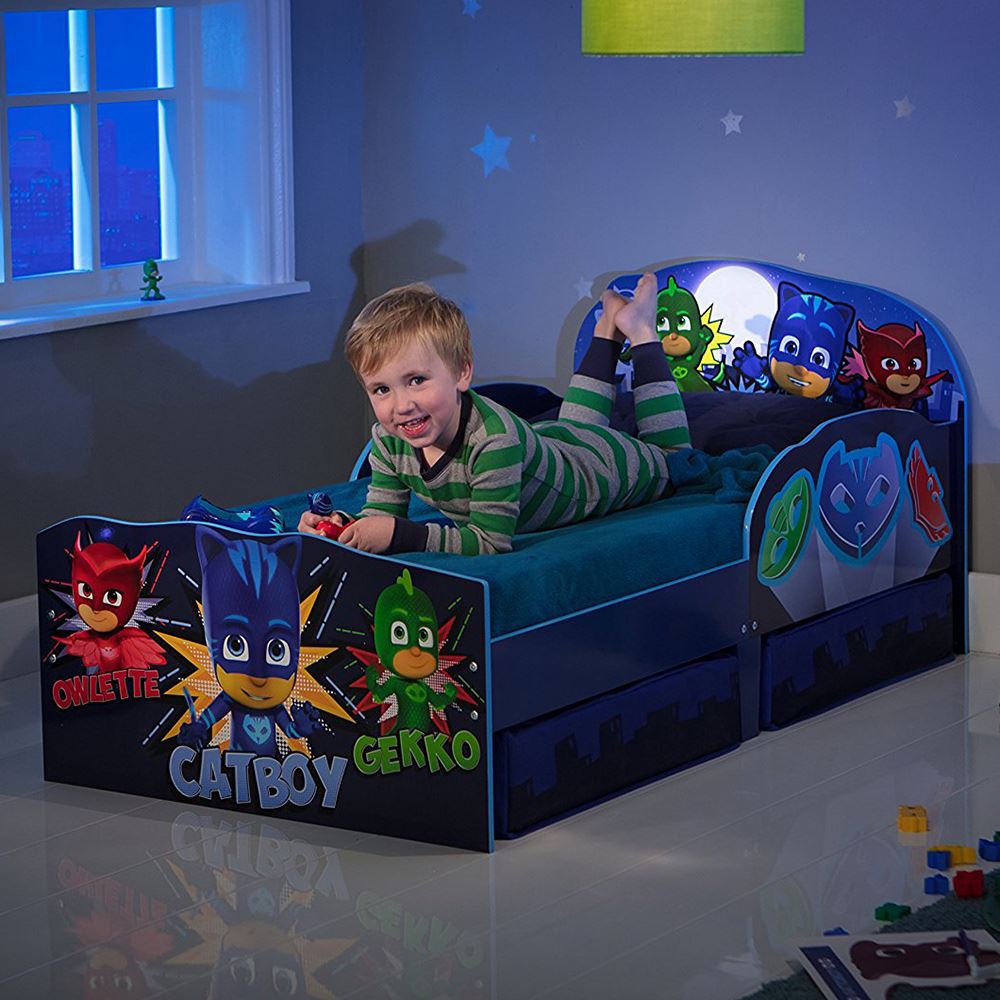 PJ MASKS TODDLER JUNIOR BED WITH UNDERBED STORAGE DRAWERS KIDS + FOAM