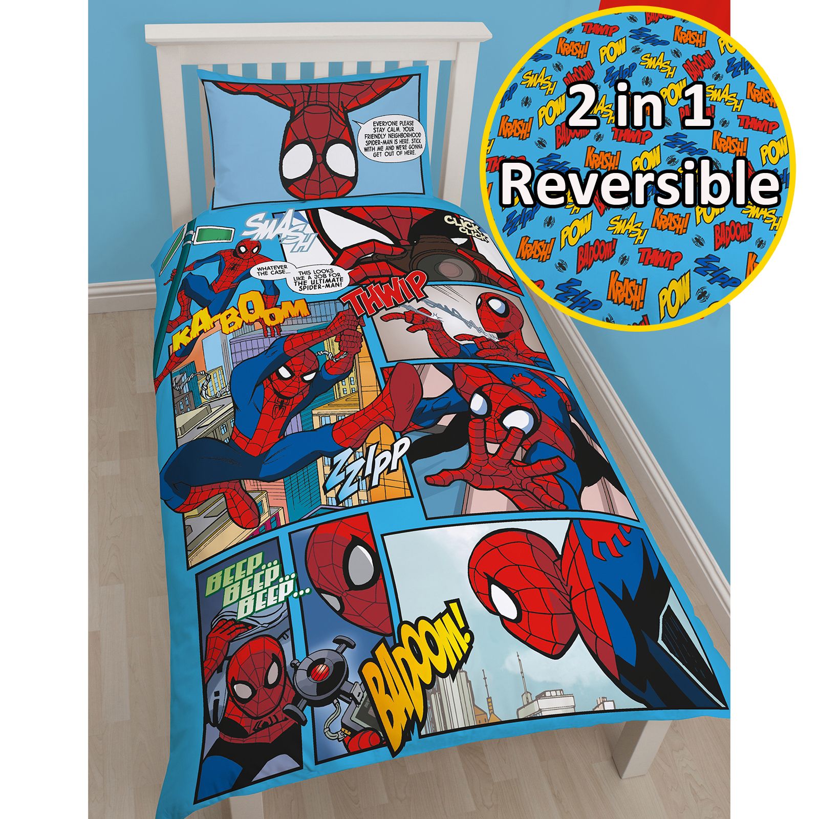 MARVEL SPIDERMAN DUVET COVER SETS KIDS BOYS BEDDING JUNIOR, SINGLE