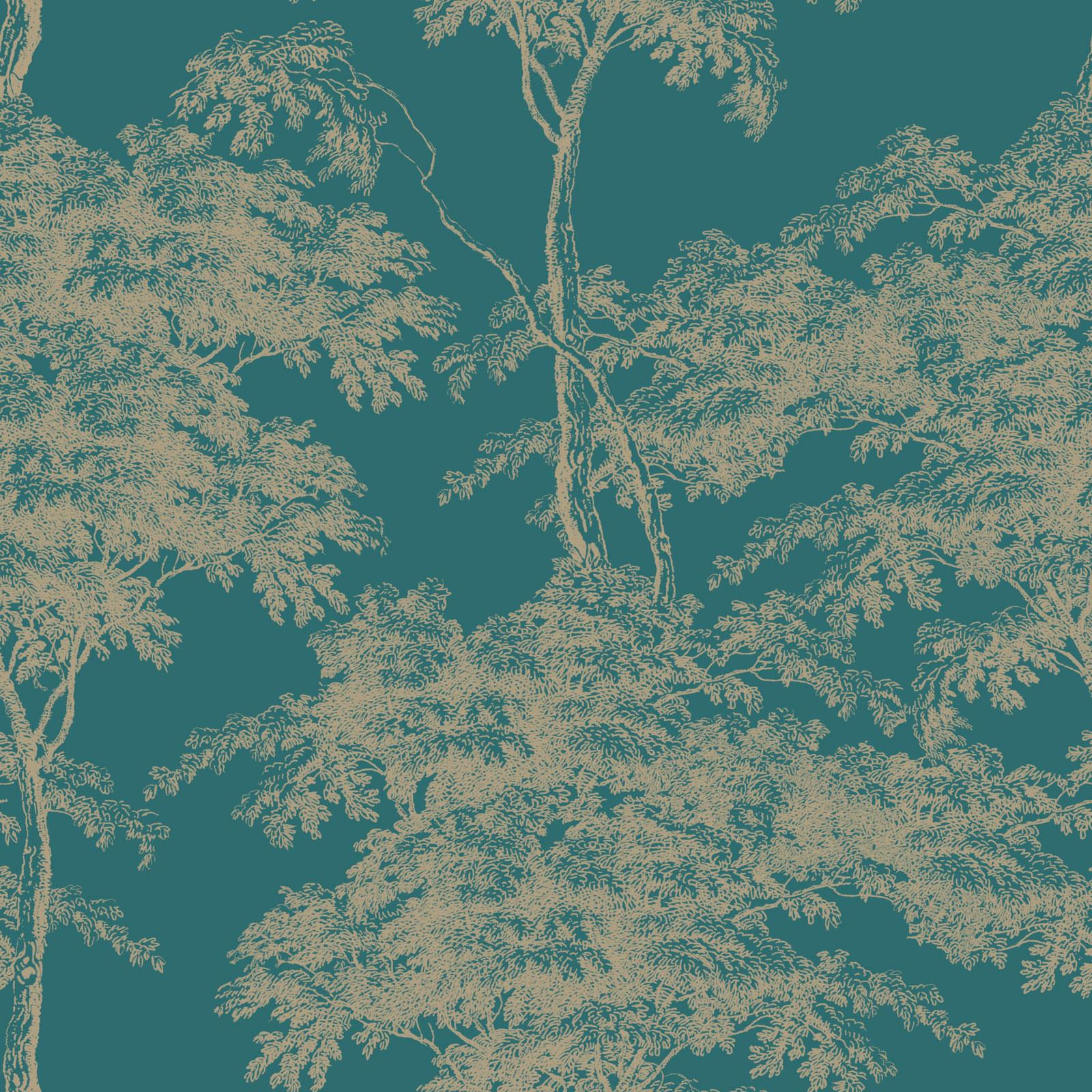 RASCH Eden Wald Blättriger Bäume Tapete Metallisch Blätter - Blaugrün