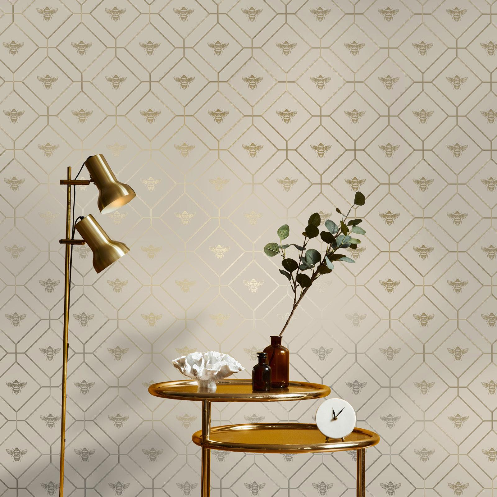 Honeycomb Bee Wallpaper Metallic Gold Geometric Diamonds - Various Colours - Picture 21 of 32