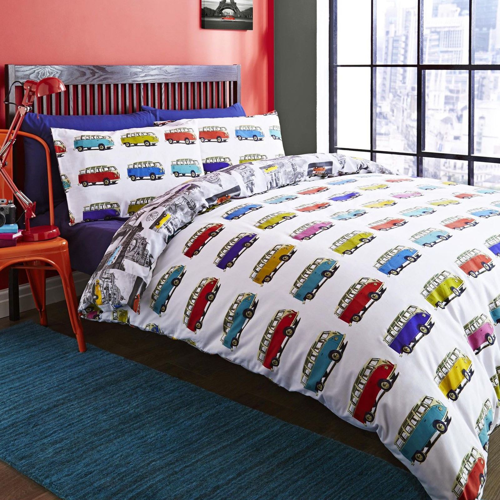VW VOLKSWAGEN CAMPERVAN DUVET COVER SETS RETRO CAR BEDDING SINGLE