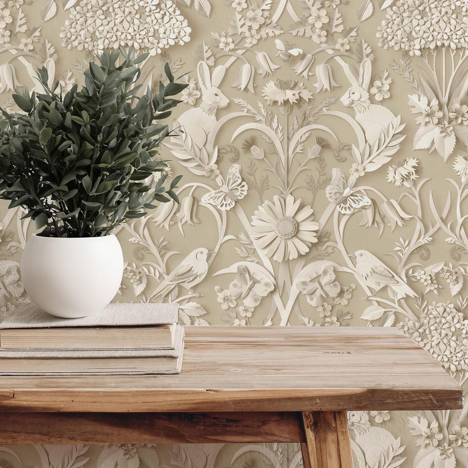 Fine Decor Dimensions Woodland Animals Flowers Wallpaper 3D Effect Damask Colors - Picture 18 of 43
