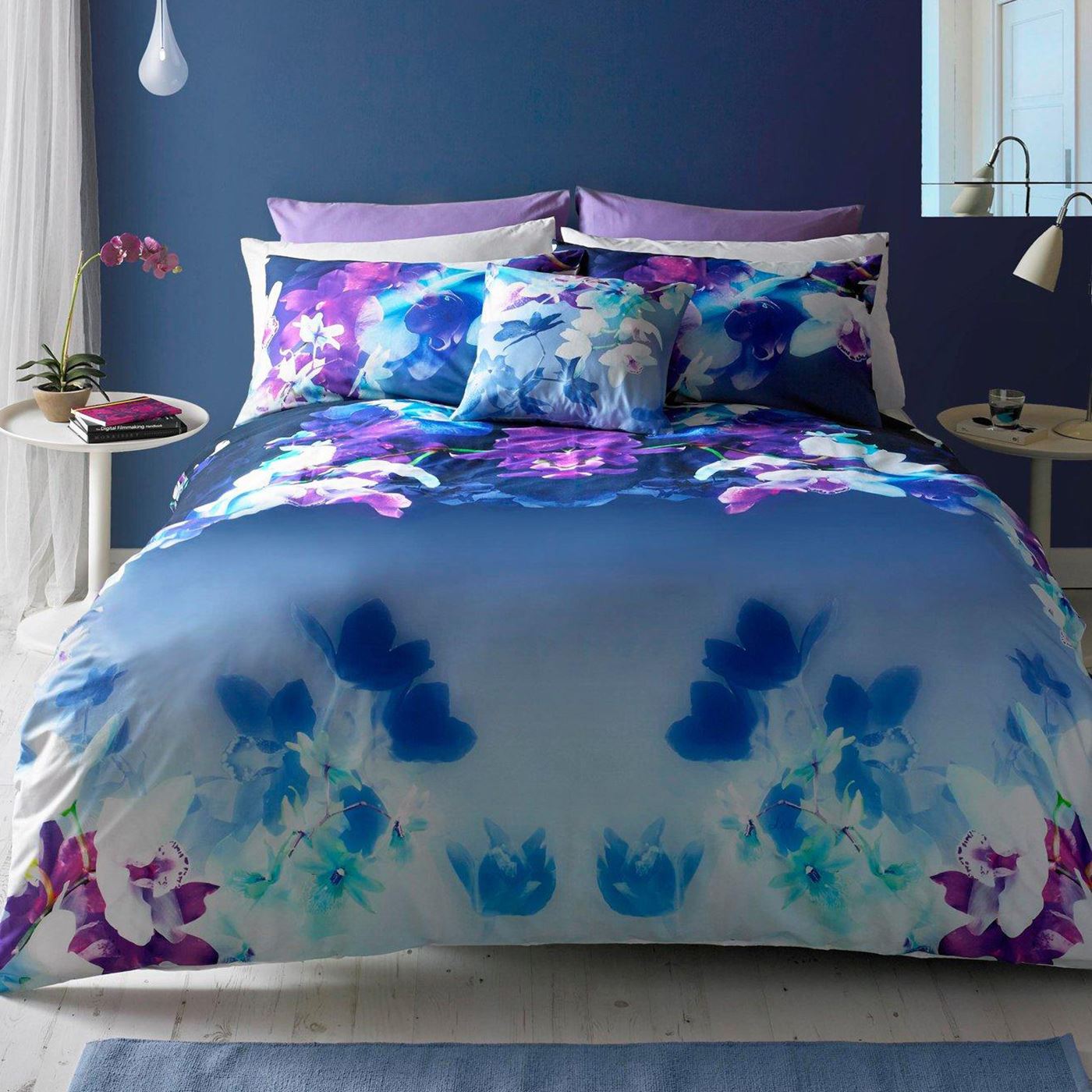 Details About Lipsy London Mirrored Orchid Double Duvet Cover Set Cotton Ombre Bedding Flowers