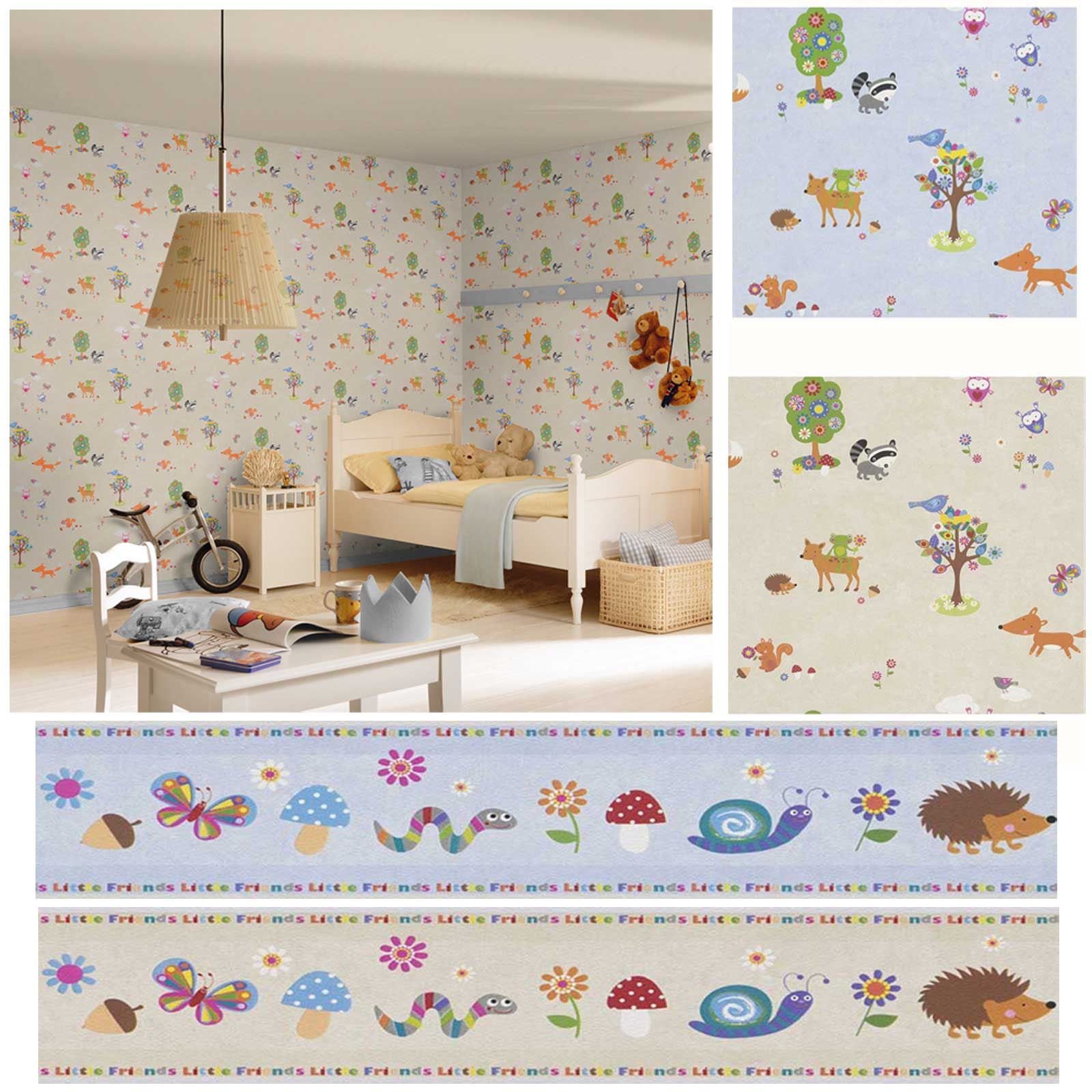 WOODLAND ANIMALS WALLPAPER & BORDERS BEDROOM & NURSERY SAND