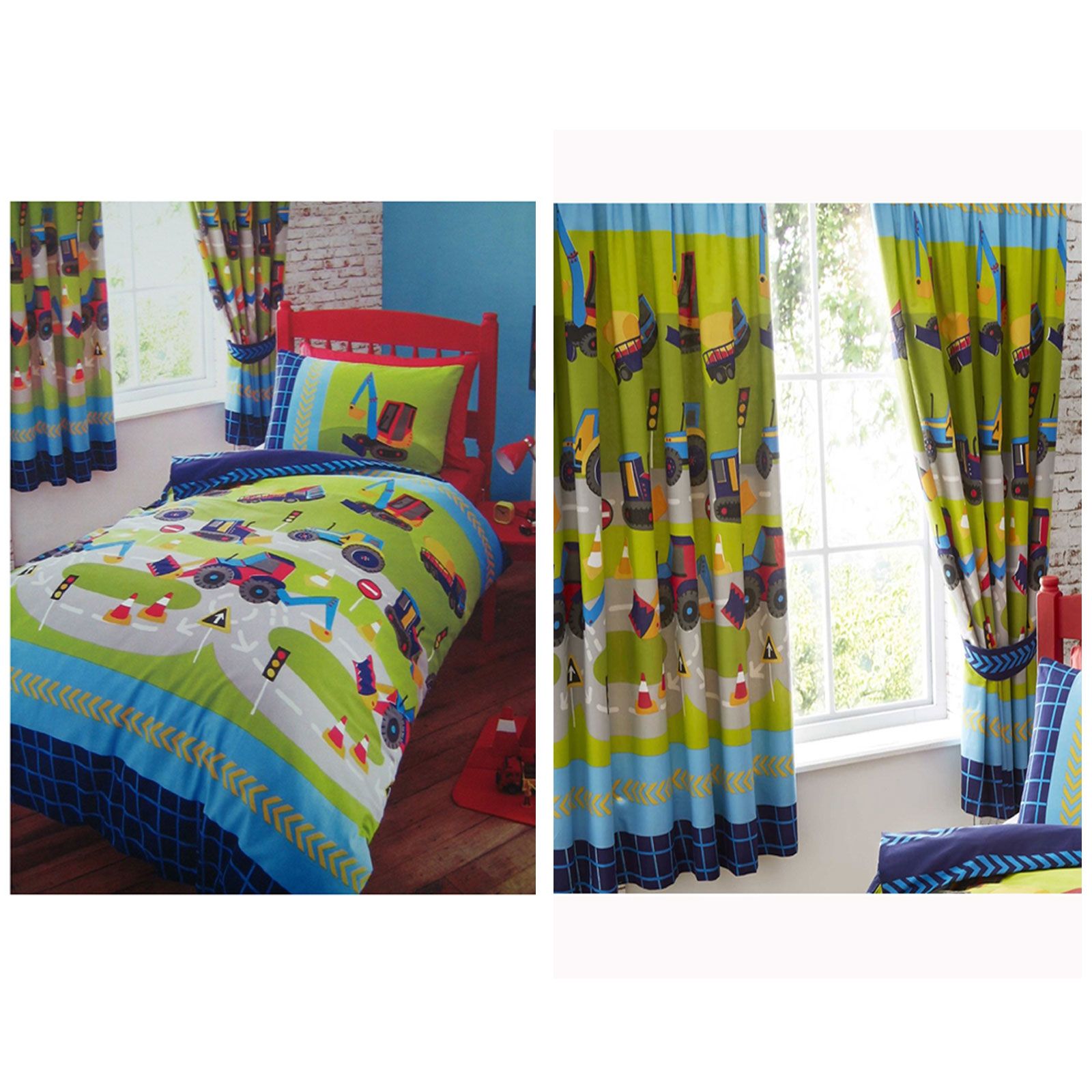 DIGGERS DUVET COVER SET IN SINGLE, MATCHING LINED CURTAINS KIDS BEDROOM RANGE eBay