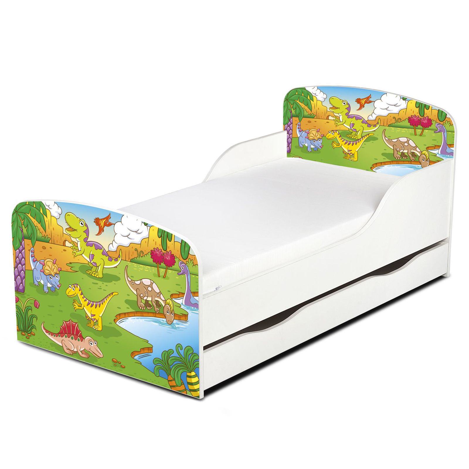 DINOSAURS MDF TODDLER BED WITH STORAGE + DELUXE MATTRESS BOYS