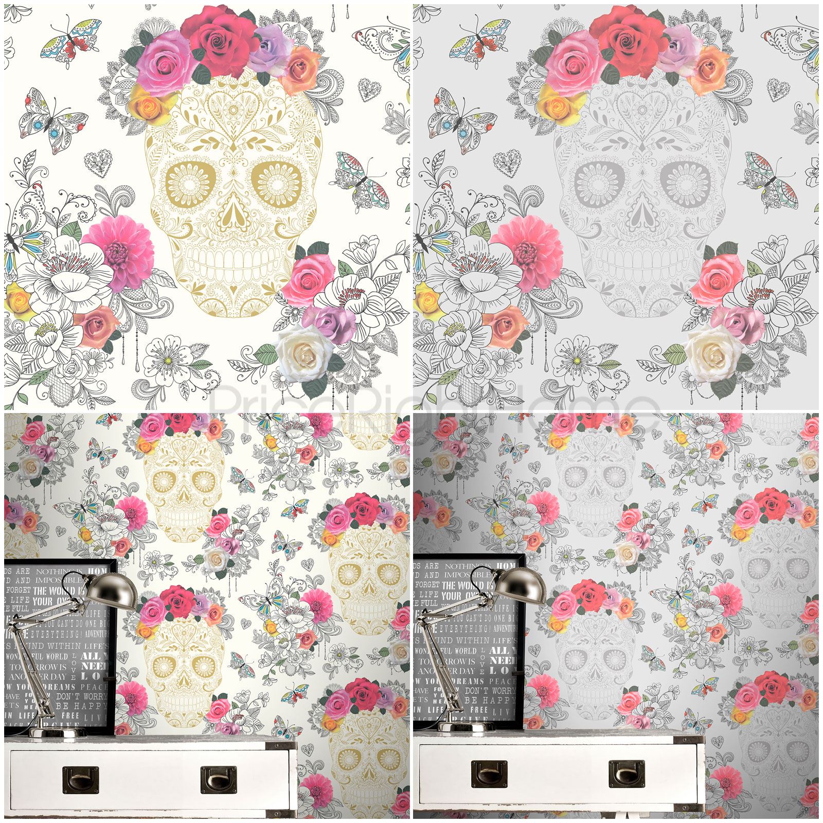 Rasch Sugar Skulls Wallpaper Grey Silver 278033 Rasch Sugar Skulls Wallpaper Grey Silver 278033