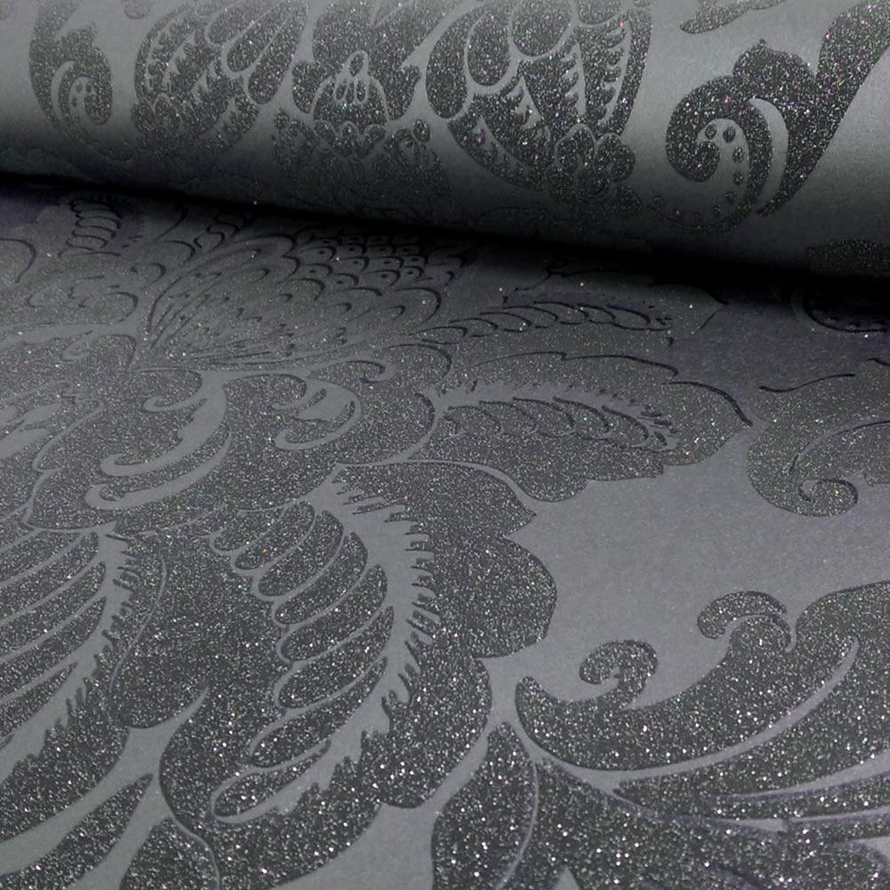 ARTHOUSE PRECIOUS METALS GLISTEN DAMASK WALLPAPER GUNMETAL, GOLD