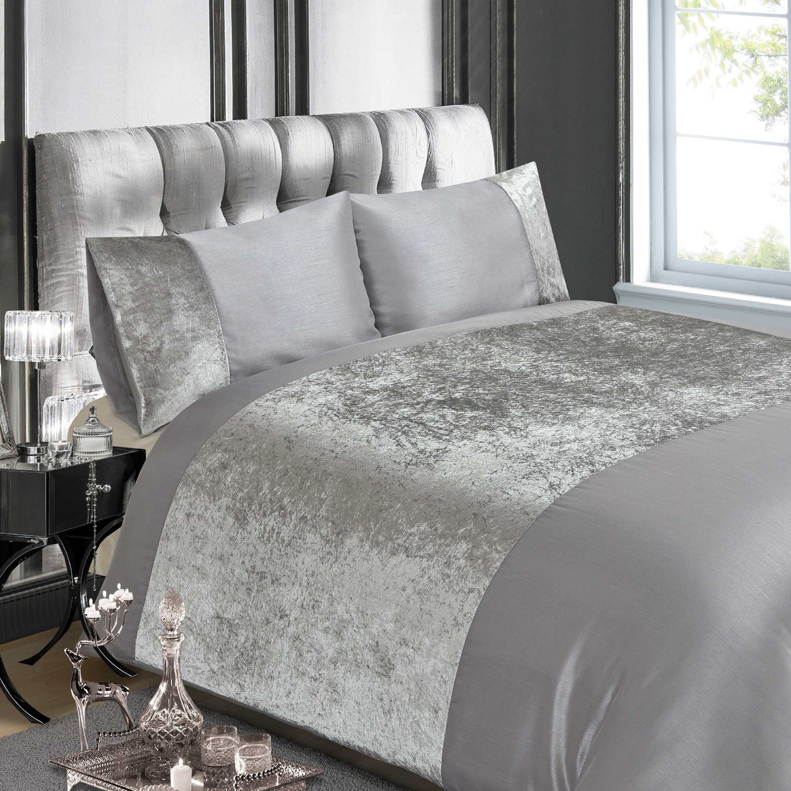LUXURY EMBELLISHED DUVET COVER SETS DIAMANTE VELVET SHIMMER