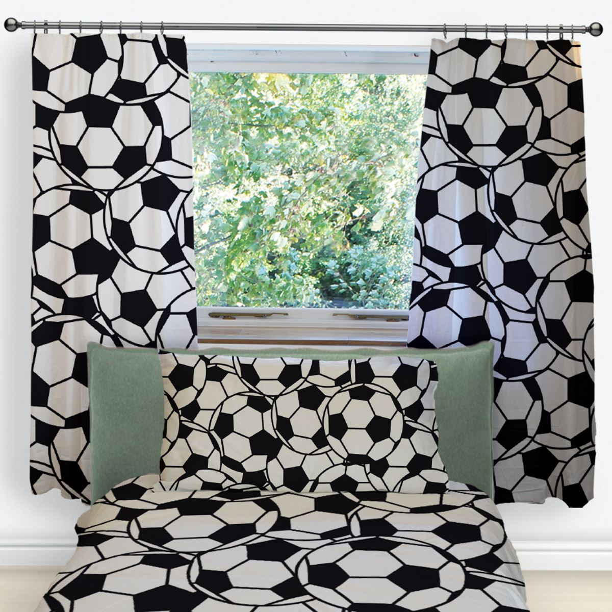FOOTBALL THEMED BEDROOM SINGLE & DOUBLE DUVET COVER SET / CURTAINS 54