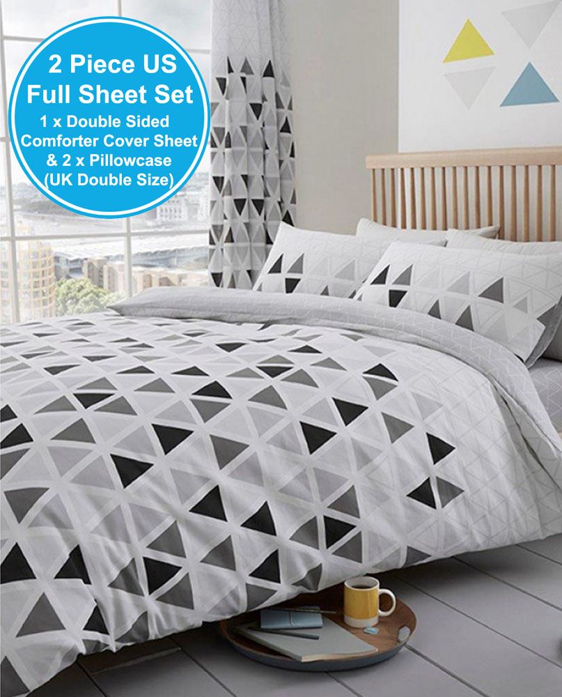 Geo Triangle Double Duvet Cover Set Geometric Bedding White Grey 2 In 1 Design 5051346147596 Ebay