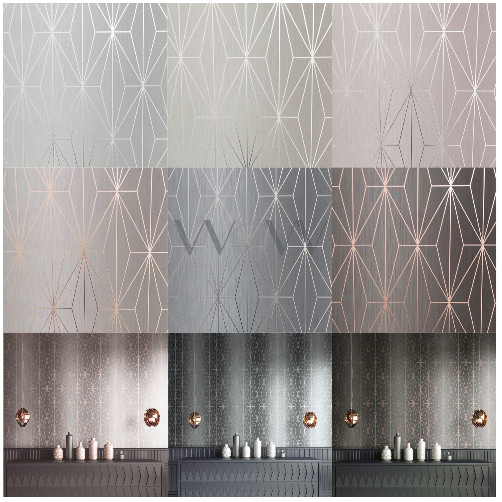 MURIVA KAYLA METALLIC GEOMETRIC WALLPAPER CONTEMPORARY, TRIANGLES eBay