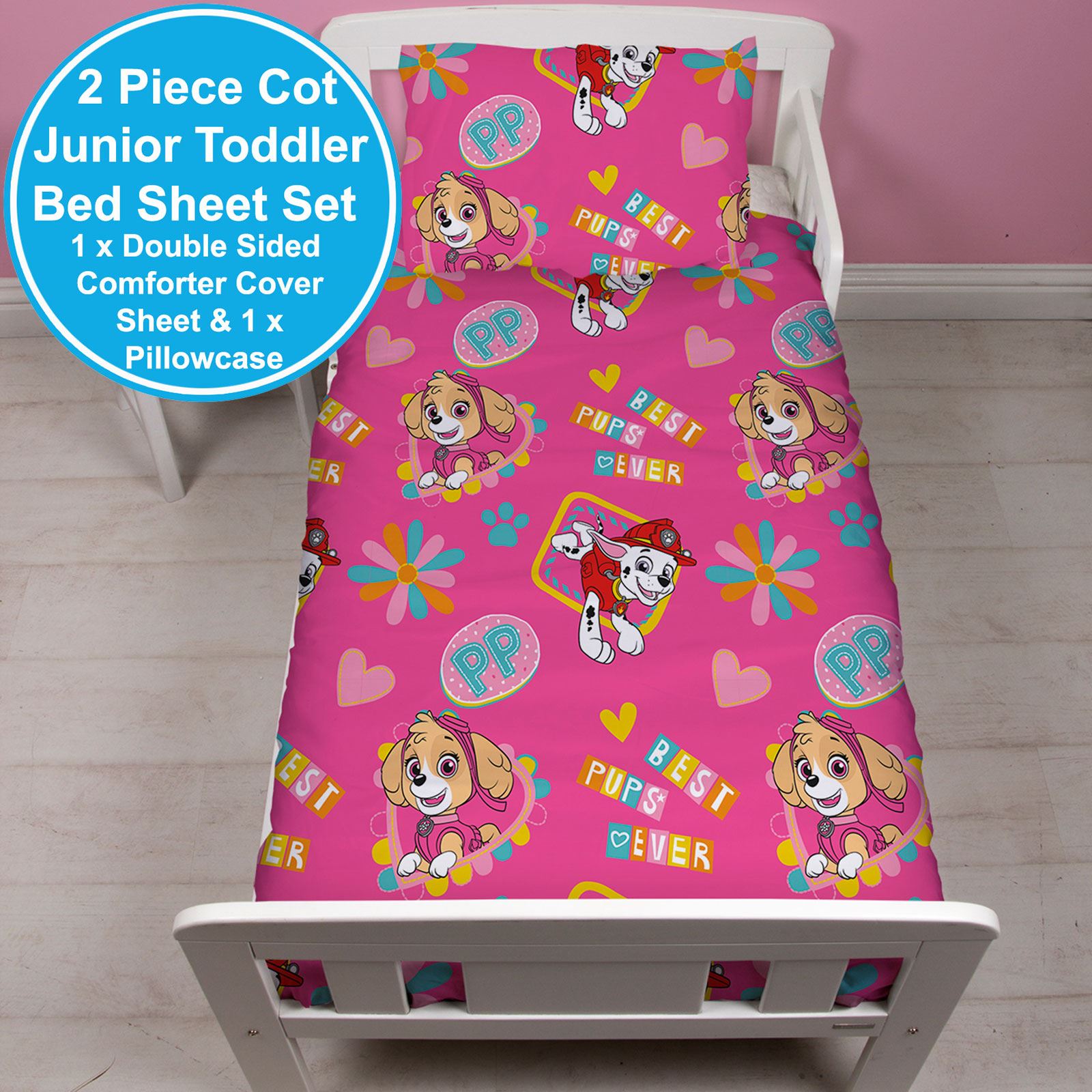 PAW PATROL GIRLS SINGLE, DOUBLE, JUNIOR DUVET COVER SETS SKYE, STARS