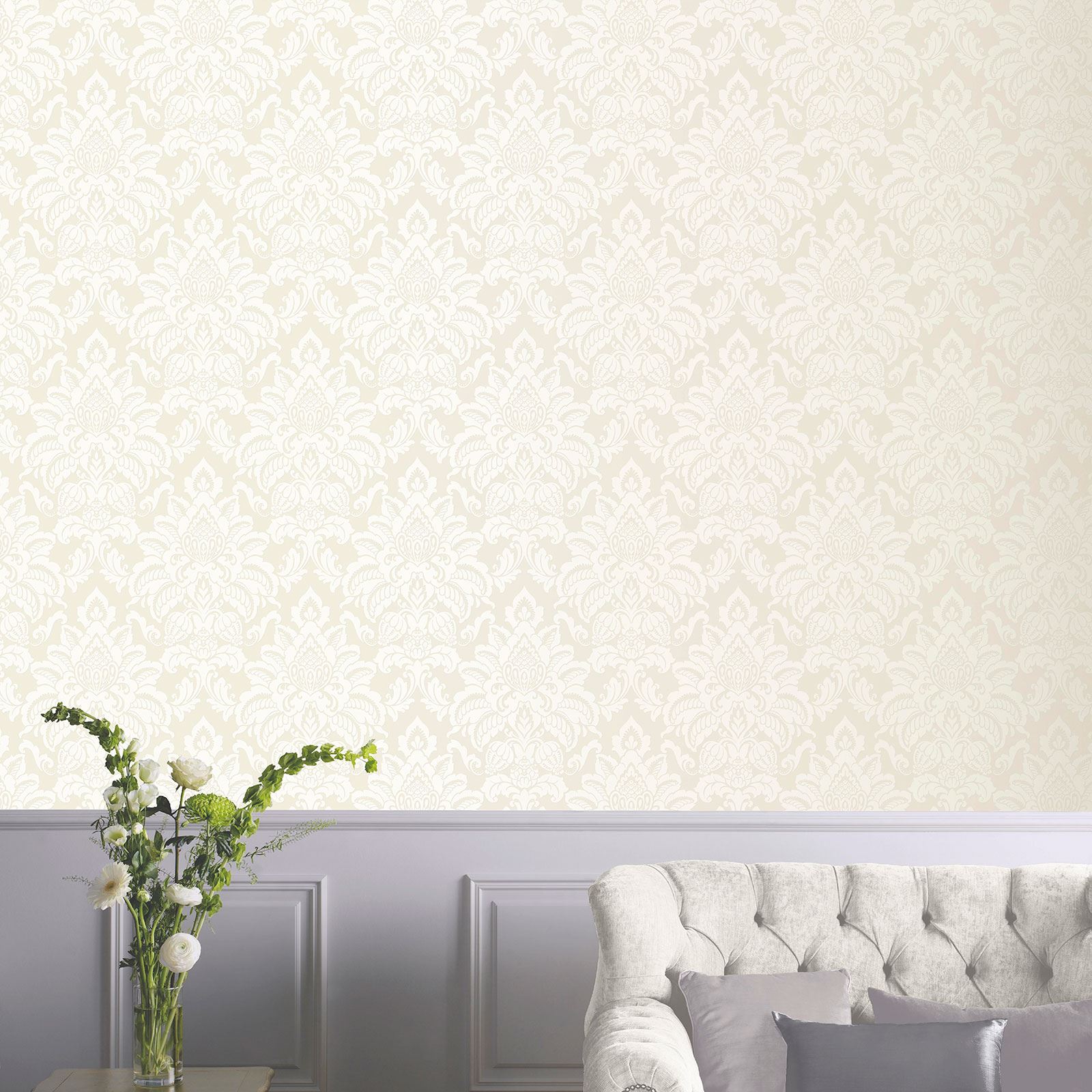 ARTHOUSE PRECIOUS METALS GLISTEN DAMASK WALLPAPER GUNMETAL, GOLD