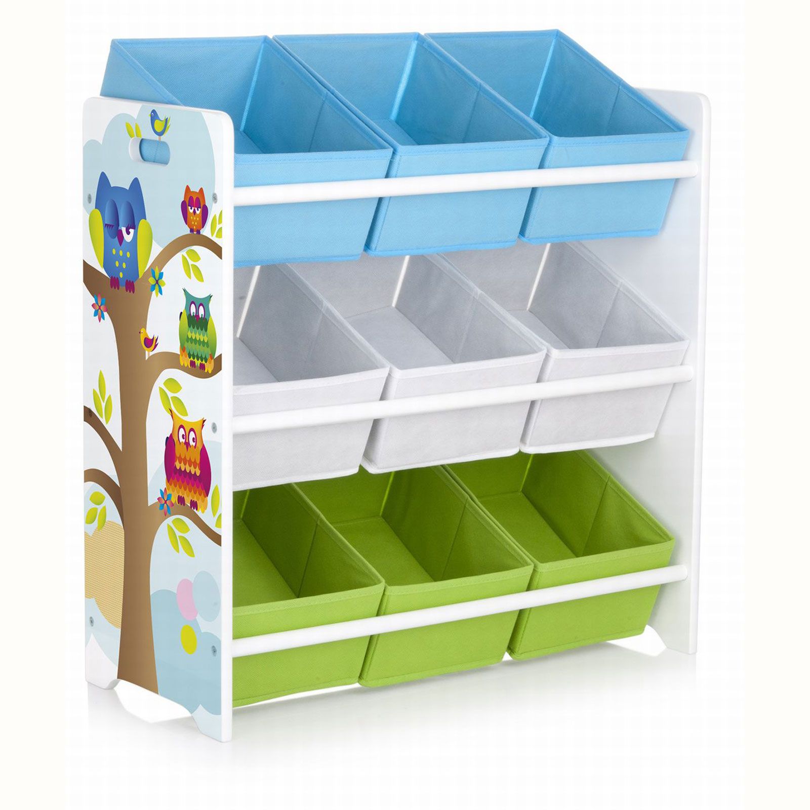 OWLS STORAGE WOODEN TOY BOX, 9 BIN STORAGE UNIT DRAWERS KIDS