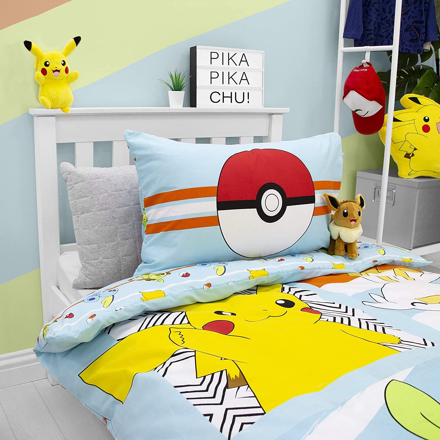 Official Pokemon Single Duvet Cover Set Reversible Polycotton Pikachu