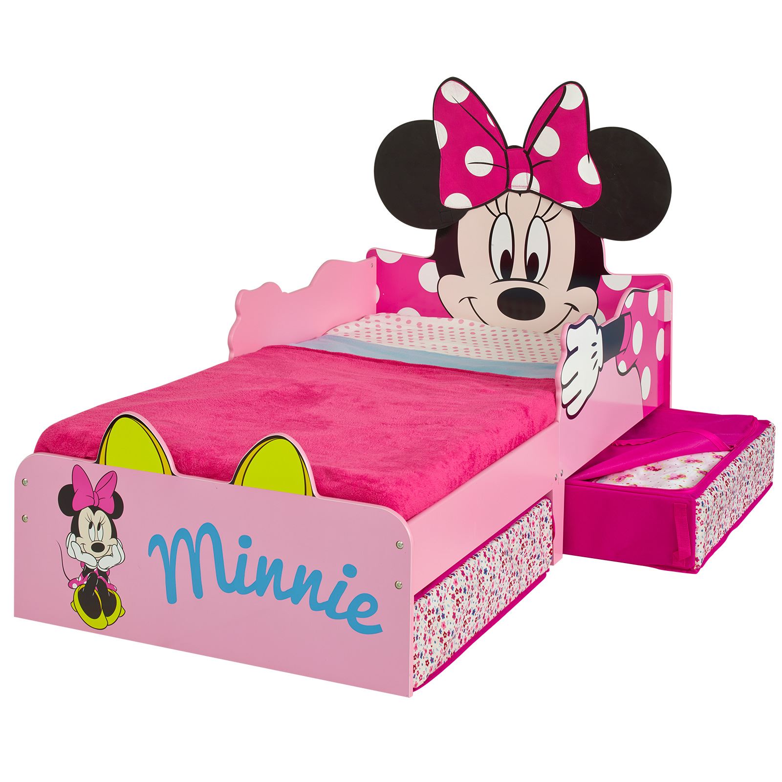 MINNIE MOUSE TODDLER BED WITH UNDERBED STORAGE KIDS GIRLS + MATTRESS