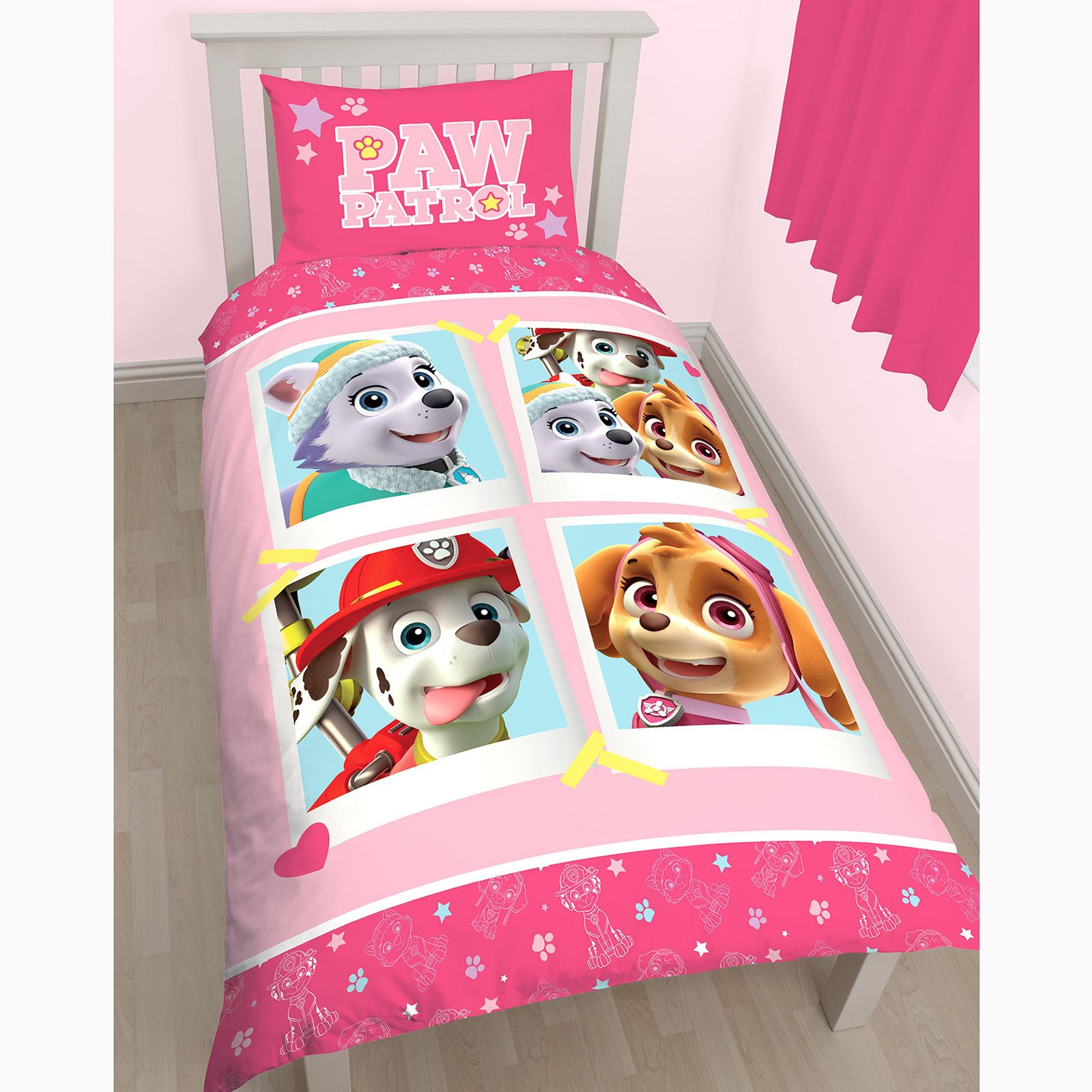 PAW PATROL GIRLS SINGLE, DOUBLE, JUNIOR DUVET COVER SETS SKYE, STARS