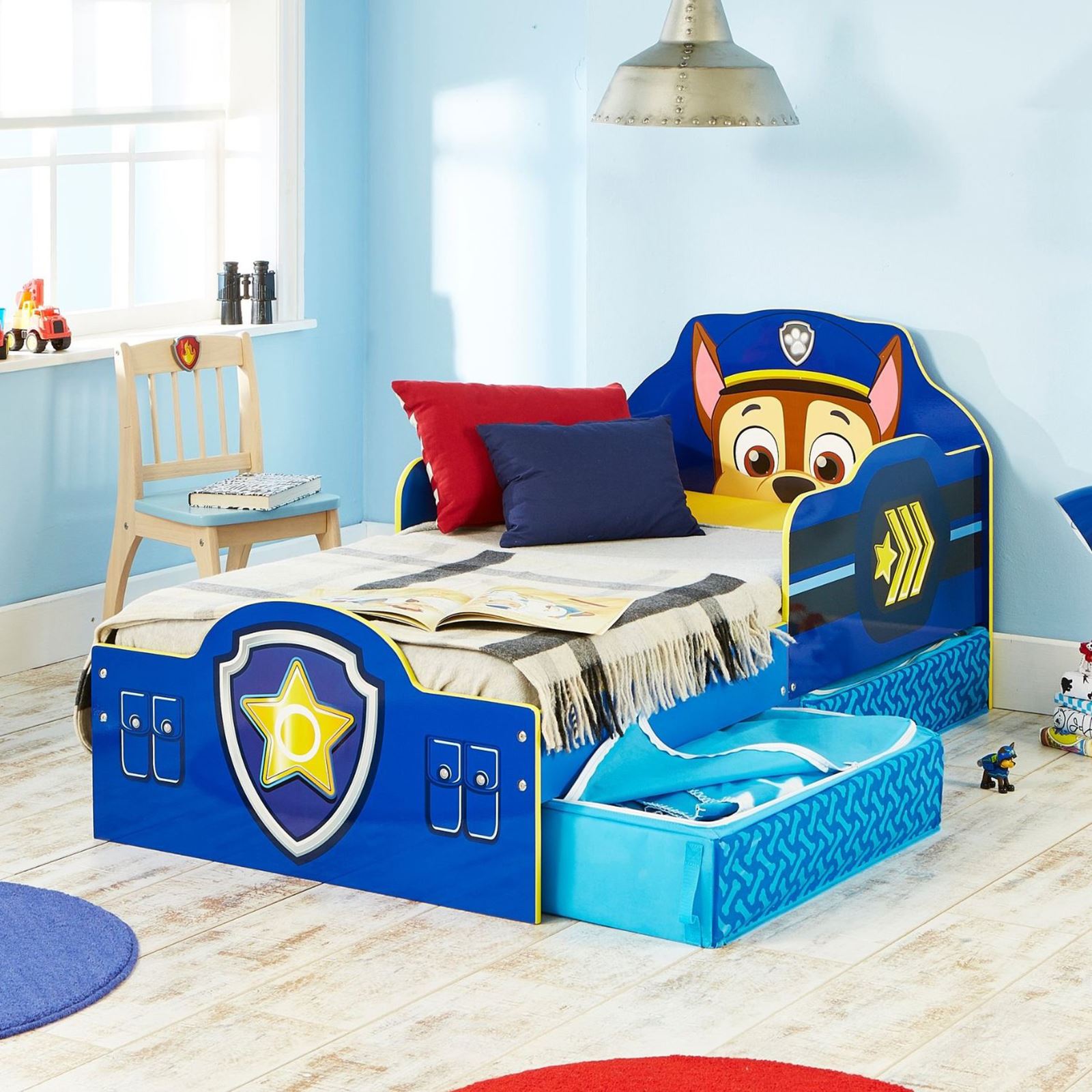 PAW PATROL CHASE TODDLER BED WITH STORAGE PLUS DELUXE FOAM MATTRESS