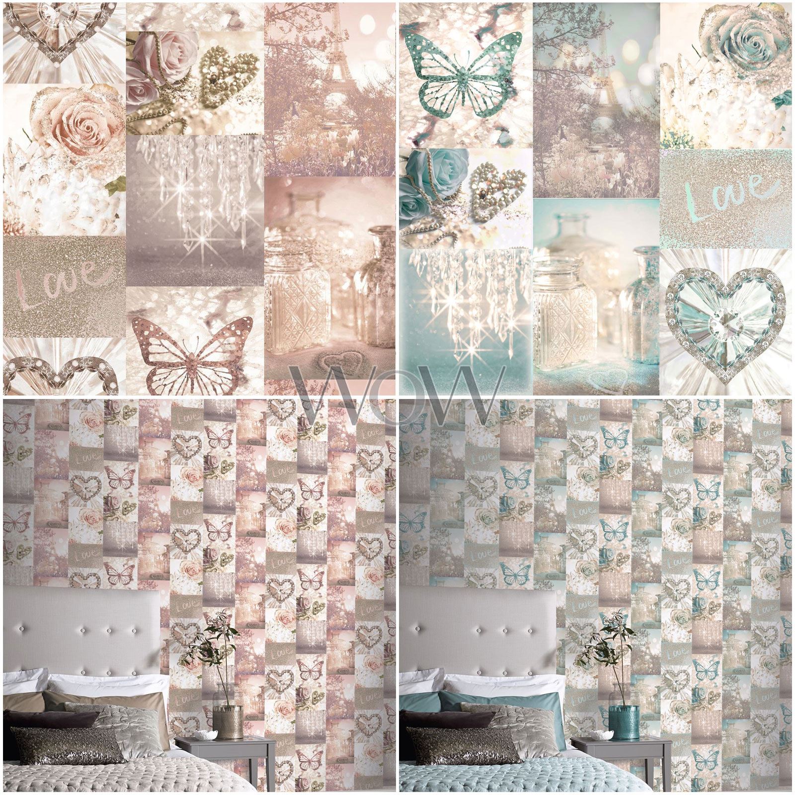 ARTHOUSE 691107 GLITTER NEW LOVE PARIS WALLPAPER BLUSH PINK