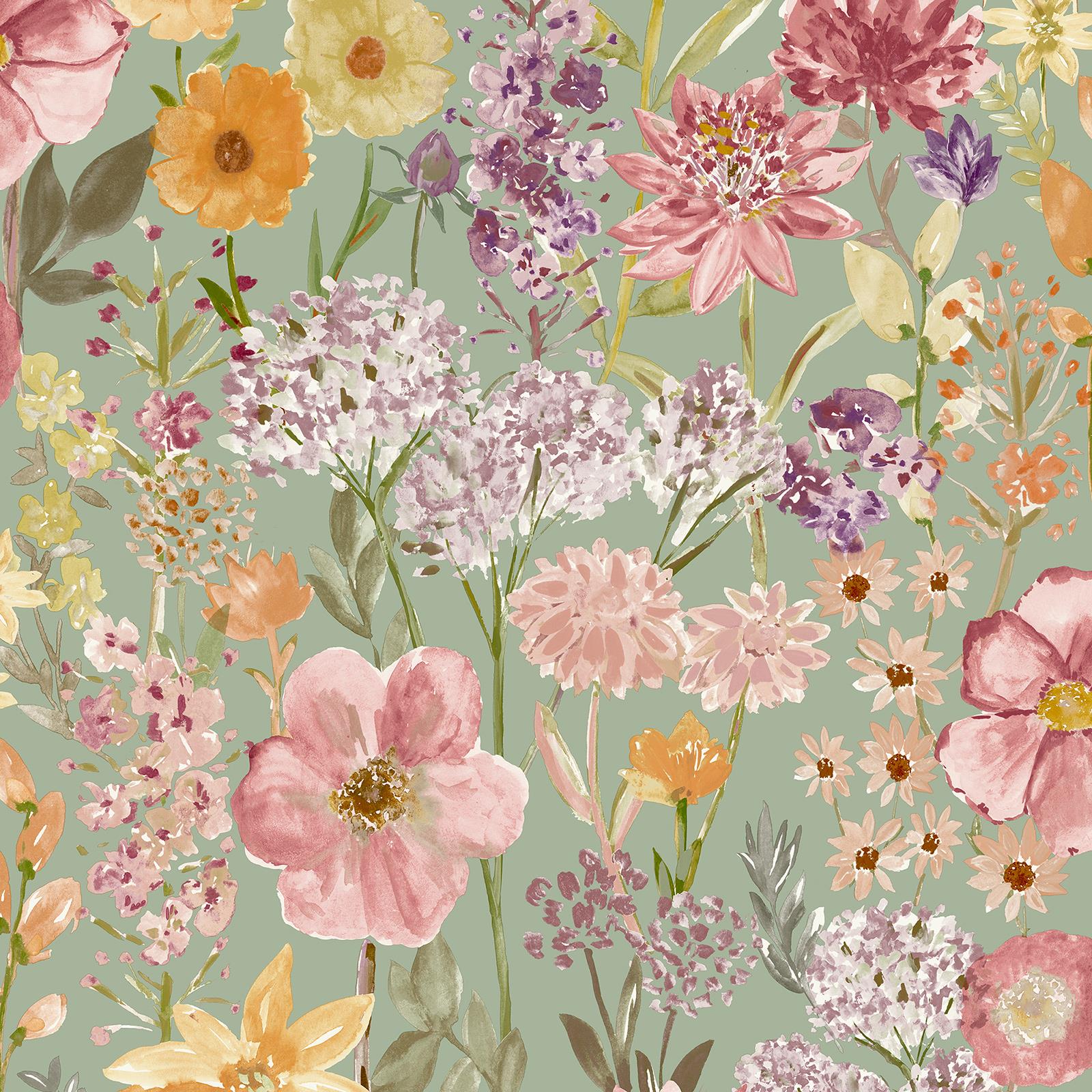 Fond d'écran aquarelle fleurs sauvages Grandeco caractéristique prairie florale caractéristique mur lavable - Photo 10/10
