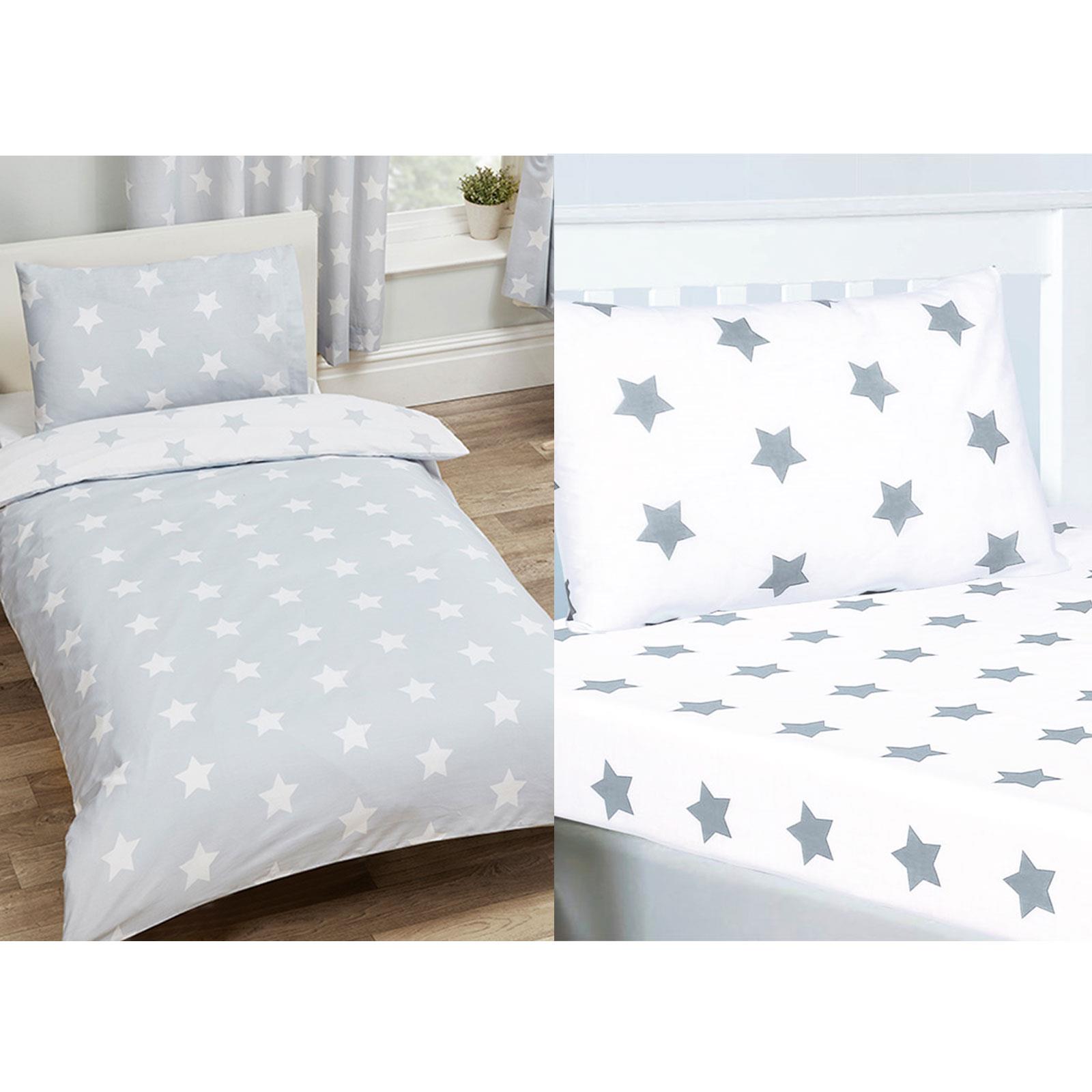 Stars Gris reverisble lit de couette couette Set Avec Assorti Taie d/'oreiller