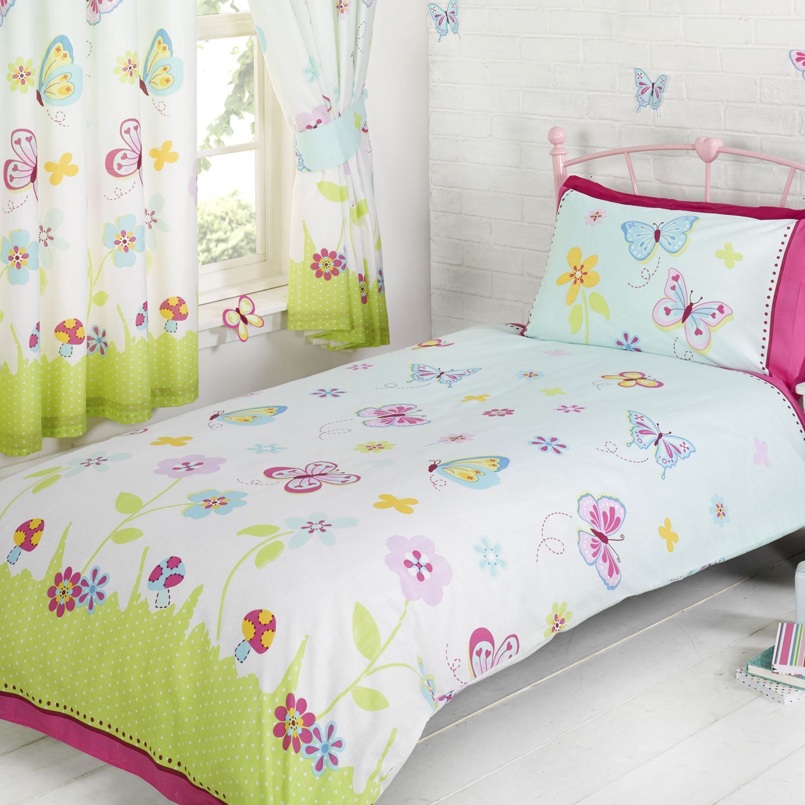 BUTTERFLY GARDEN BEDROOM SINGLE & DOUBLE DUVETS COVER SET / CURTAINS