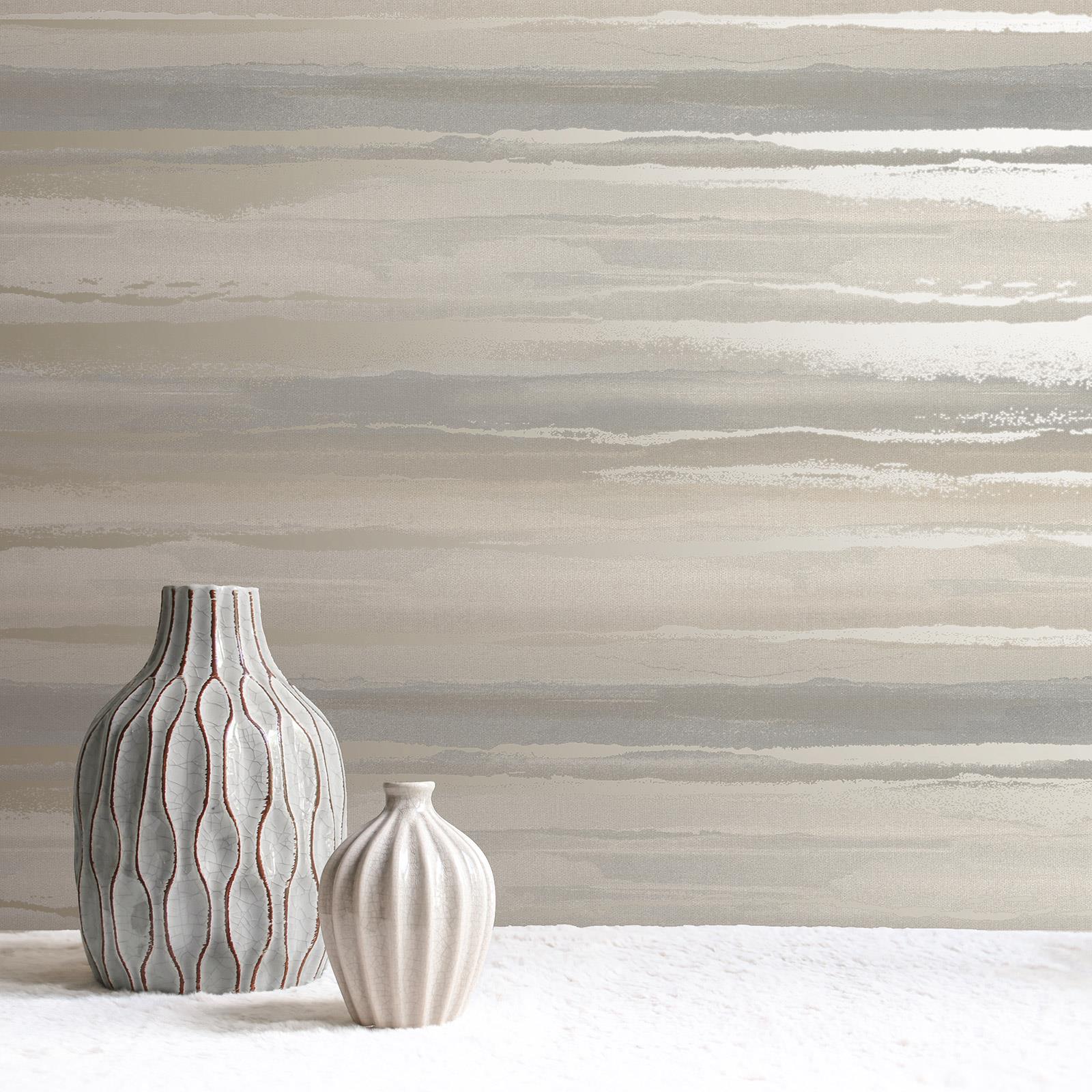 Design Library Mirage Horizon Wallpaper Calm Metallic Layers Stripes - 4 Colours - Picture 13 of 17