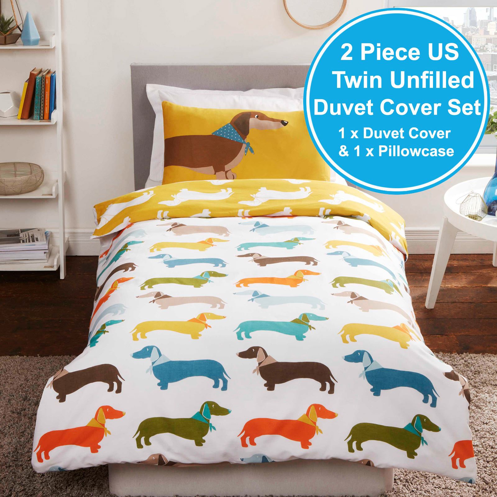 SAUSAGE DOG DUVET COVER SET SINGLE, DOUBLE & KING SIZE / TOWEL