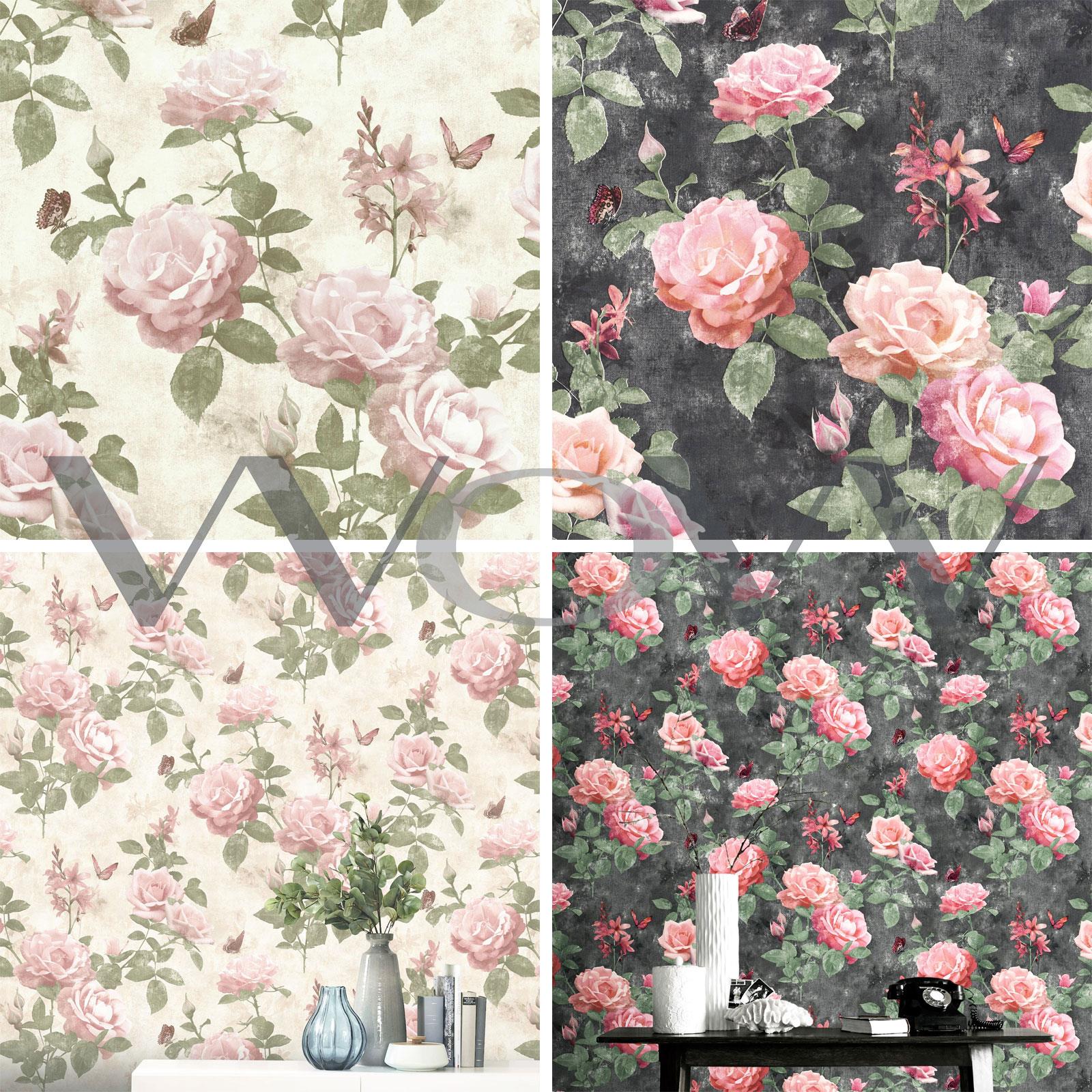 Rasch Portfolio Vintage Classic Rose Wallpaper Flowers Leaves