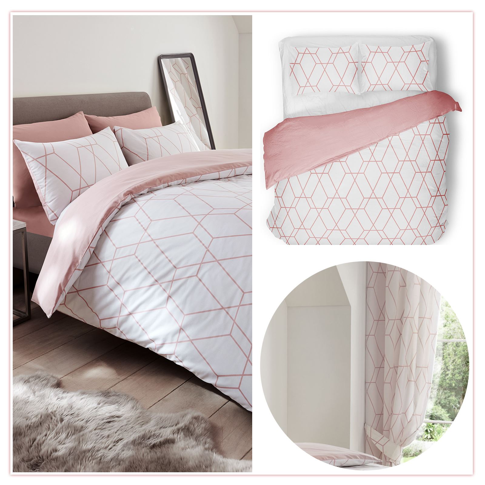Fully Lined Jacquard Diamond Curtains Ties Duvet Cover available separately