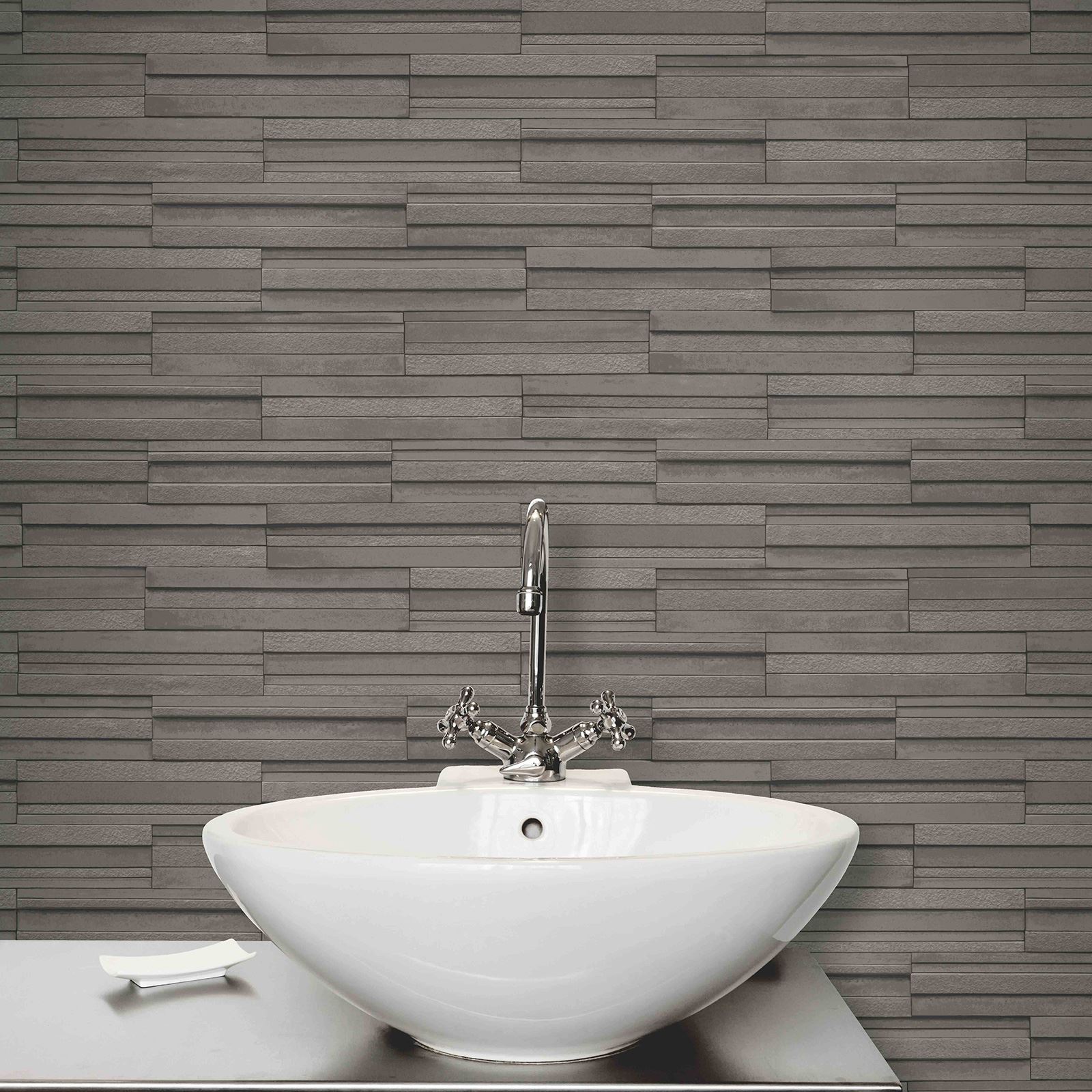 FINE DECOR SLATE TILE WALLPAPER GREY & CHARCOAL AVAILABLE FEATURE WALL