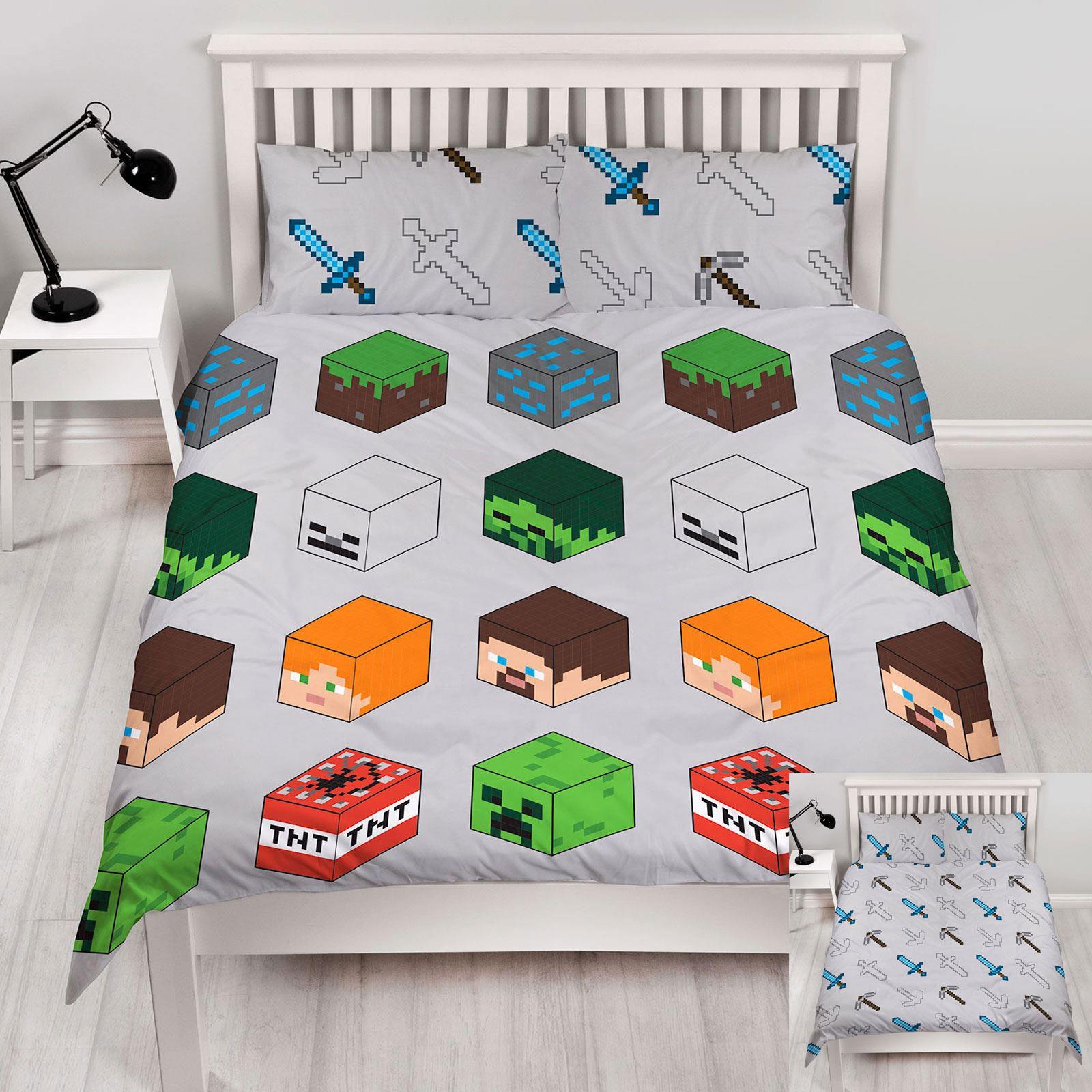 Minecraft Pixels Double Duvet Pillowcase Cover 2 Designs In 1 Kids