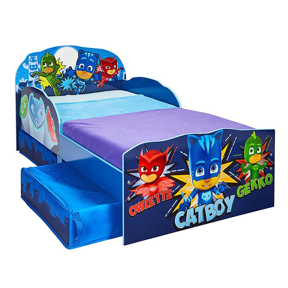 PJ MASKS TODDLER JUNIOR BED WITH UNDERBED STORAGE DRAWERS KIDS + FOAM