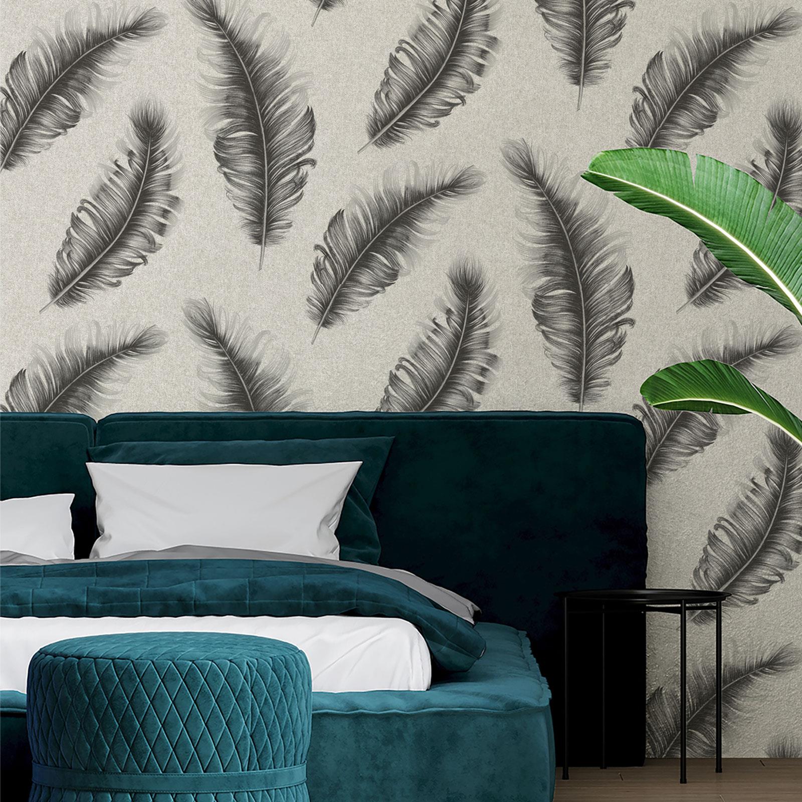 Belgravia Ciara Glitter Textured Wallpaper - Feather & Plain - Choose Colour - Picture 7 of 21