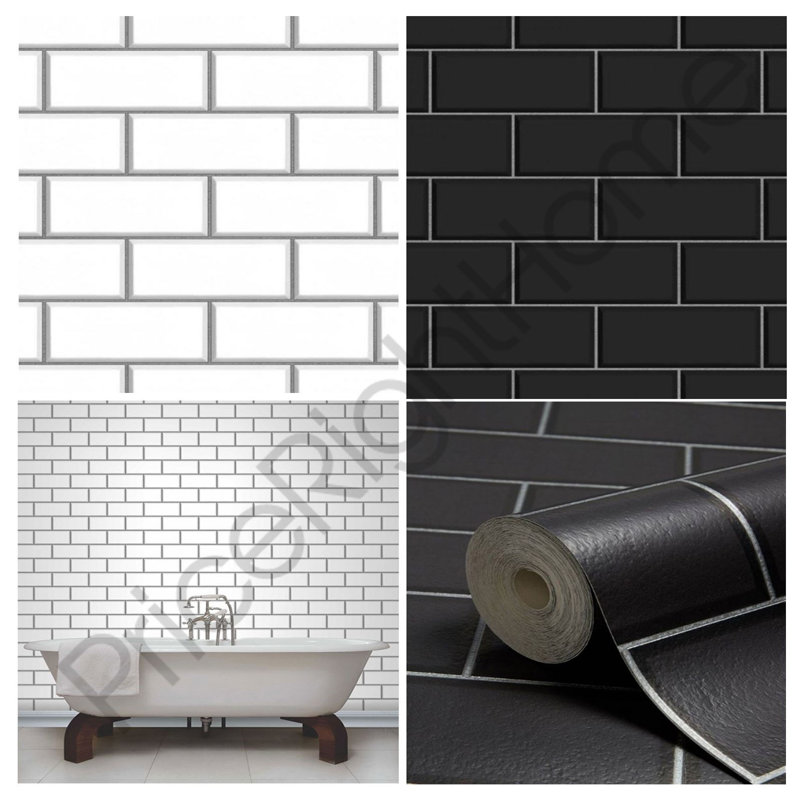 FINE DECOR SUBWAY TILE EFFECT WALLPAPER BLACK WHITE AVAILABLE