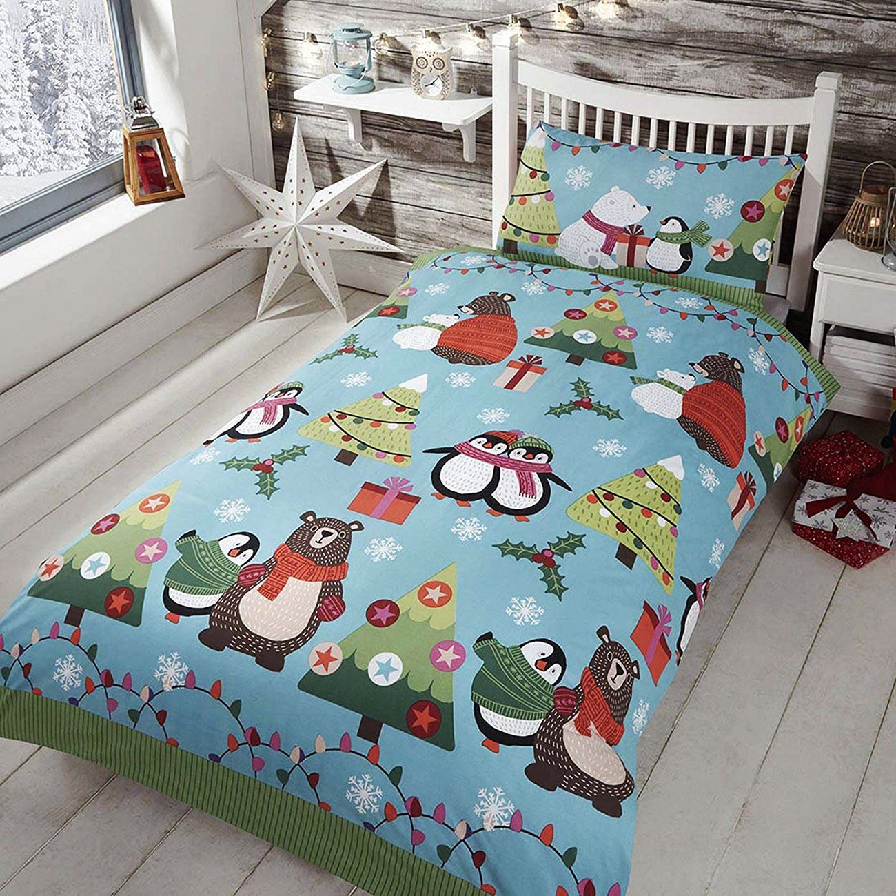 CHRISTMAS DUVET COVER SETS BEDDING KIDS SANTA REINDEER JUNIOR SINGLE