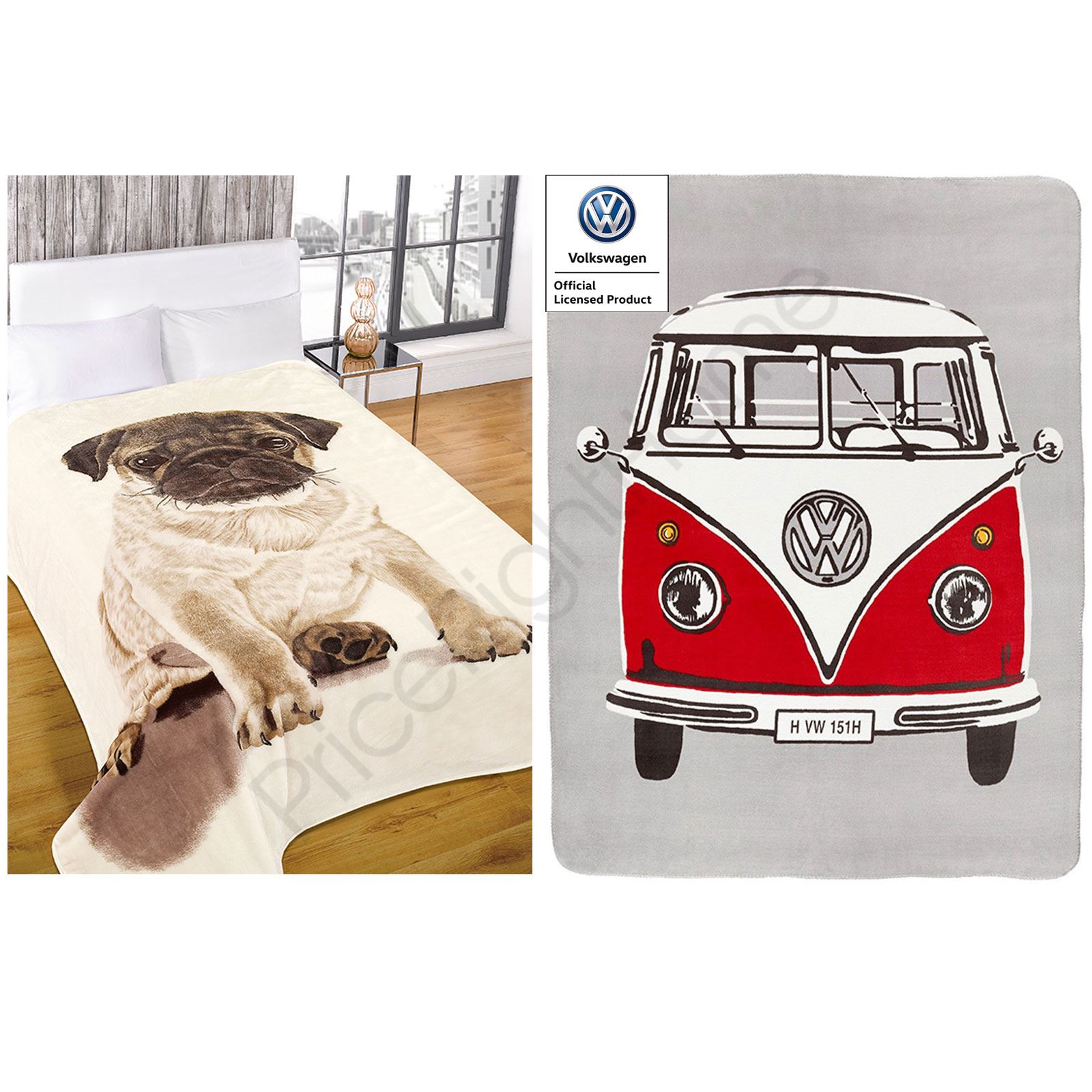 Adult Throw Blankets Faux Fur Pug And Volkswagen Retro Campervan Adult Throw Blankets Faux Fur Pug And Volkswagen Retro Campervan