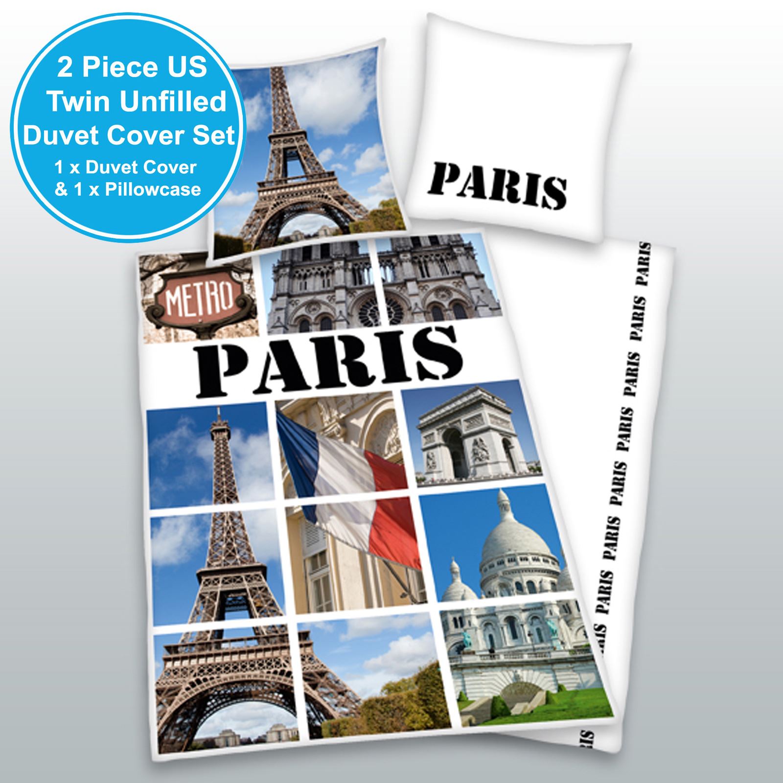 London Paris NYC Duvet Quilt Cover Pillowcase set Single Double King Super