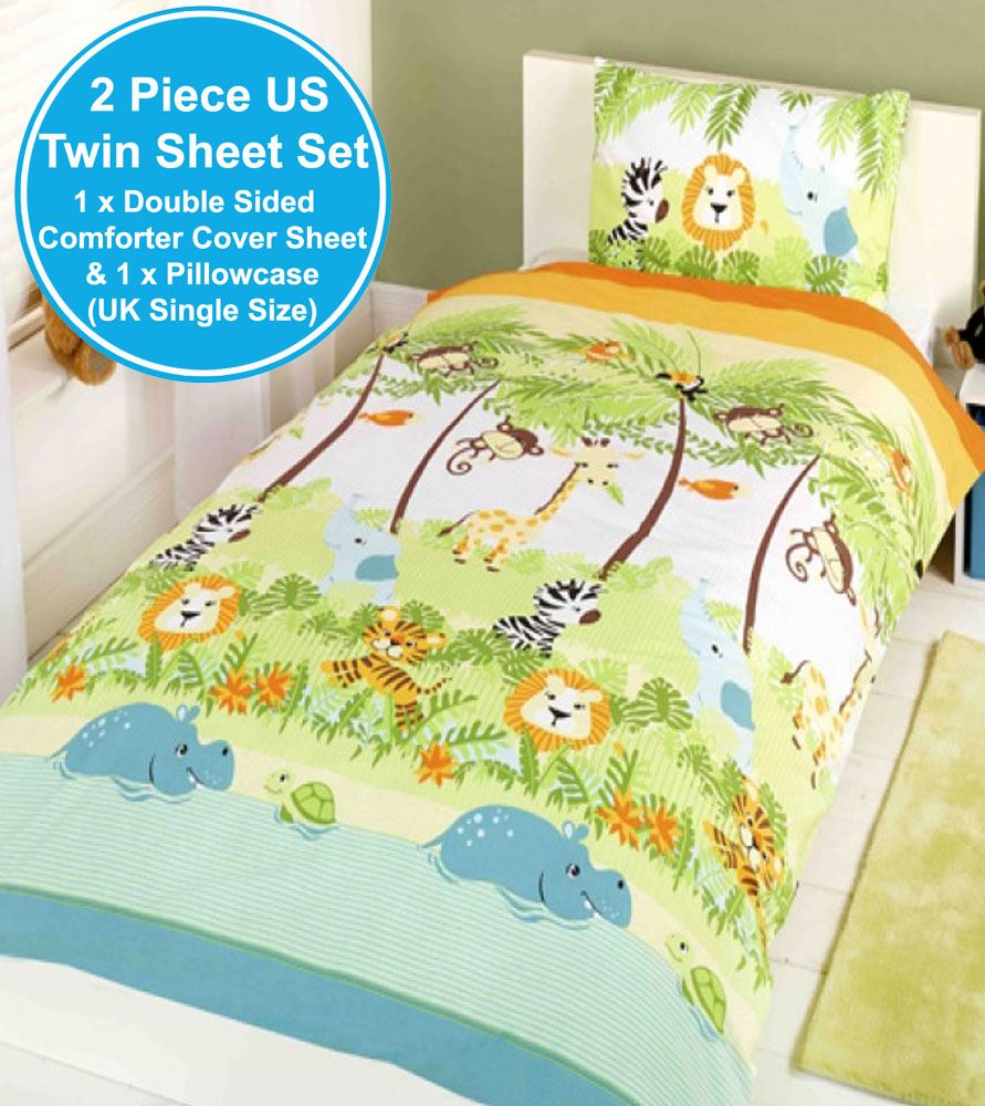 JUNGLE THEMED DUVET COVERS KIDS CHILDRENS ANIMALS SINGLE, JUNIOR